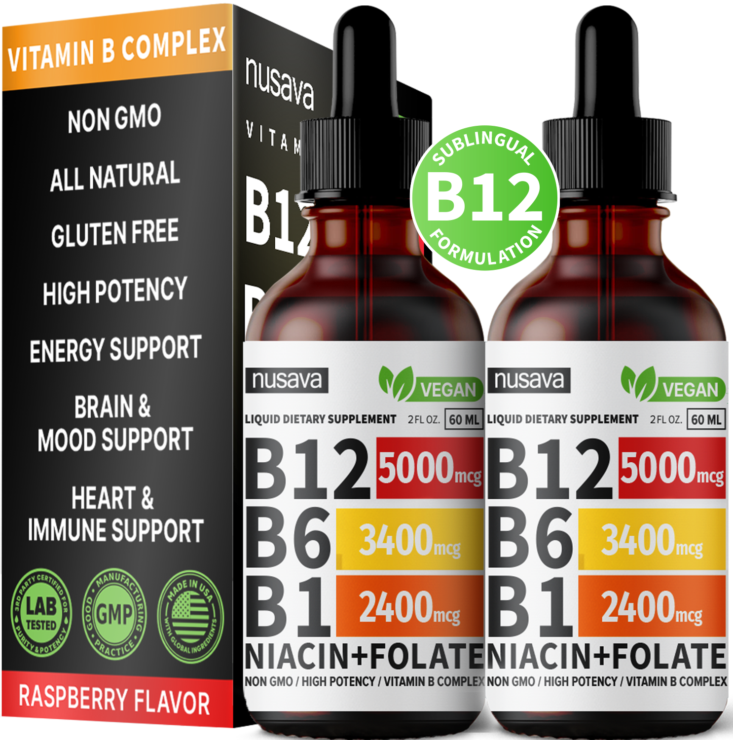 Vitamin B12 and B6 Liquid Drops, B12 Sublingual Vitamin B Complex - B 12 Vitamin 5000mcg - B12 Methylcobalamin for Energy, Brain, and Heart Support with 27,200 mcg