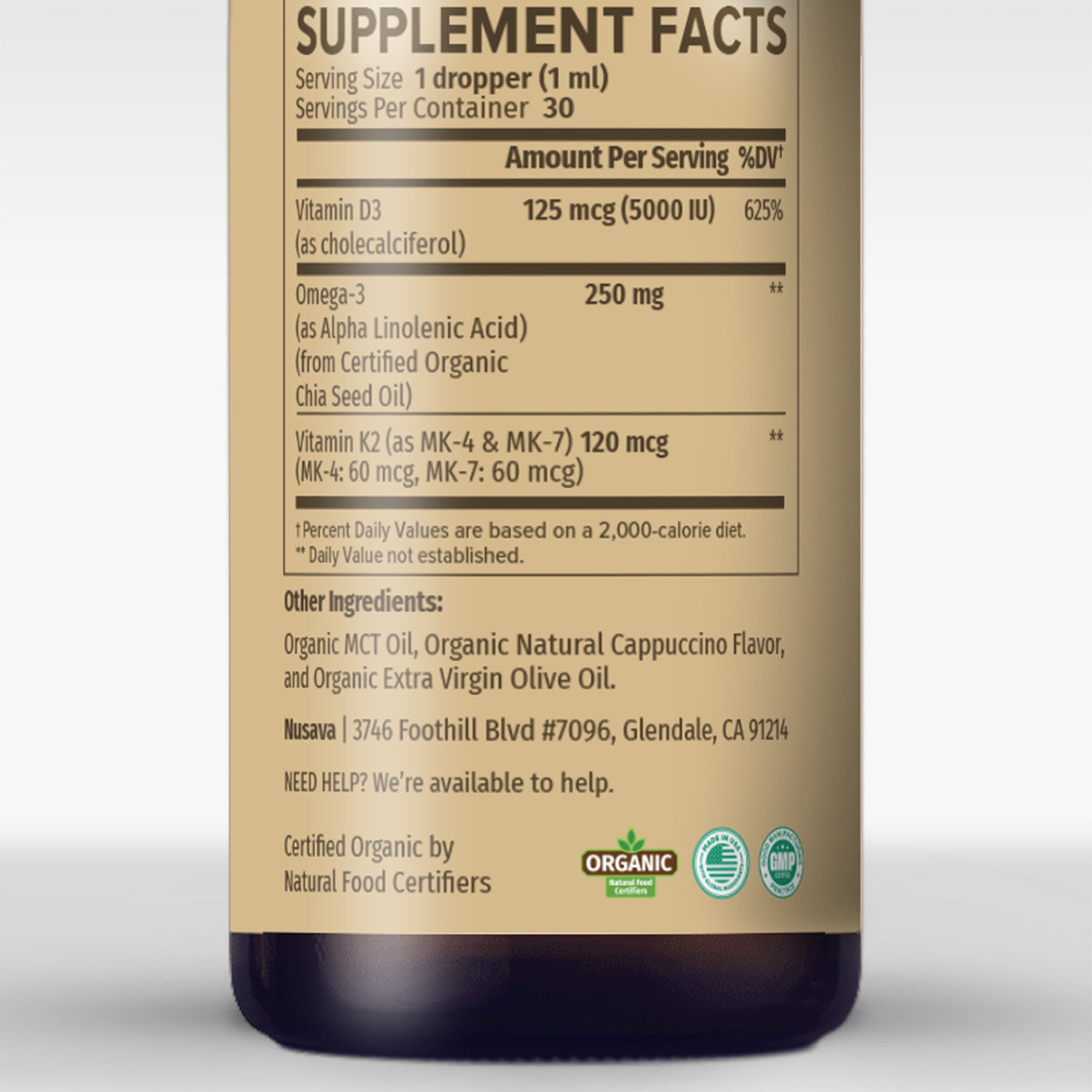 Organic Vitamin D3 K2 Drops with MCT Oil & Omega 3