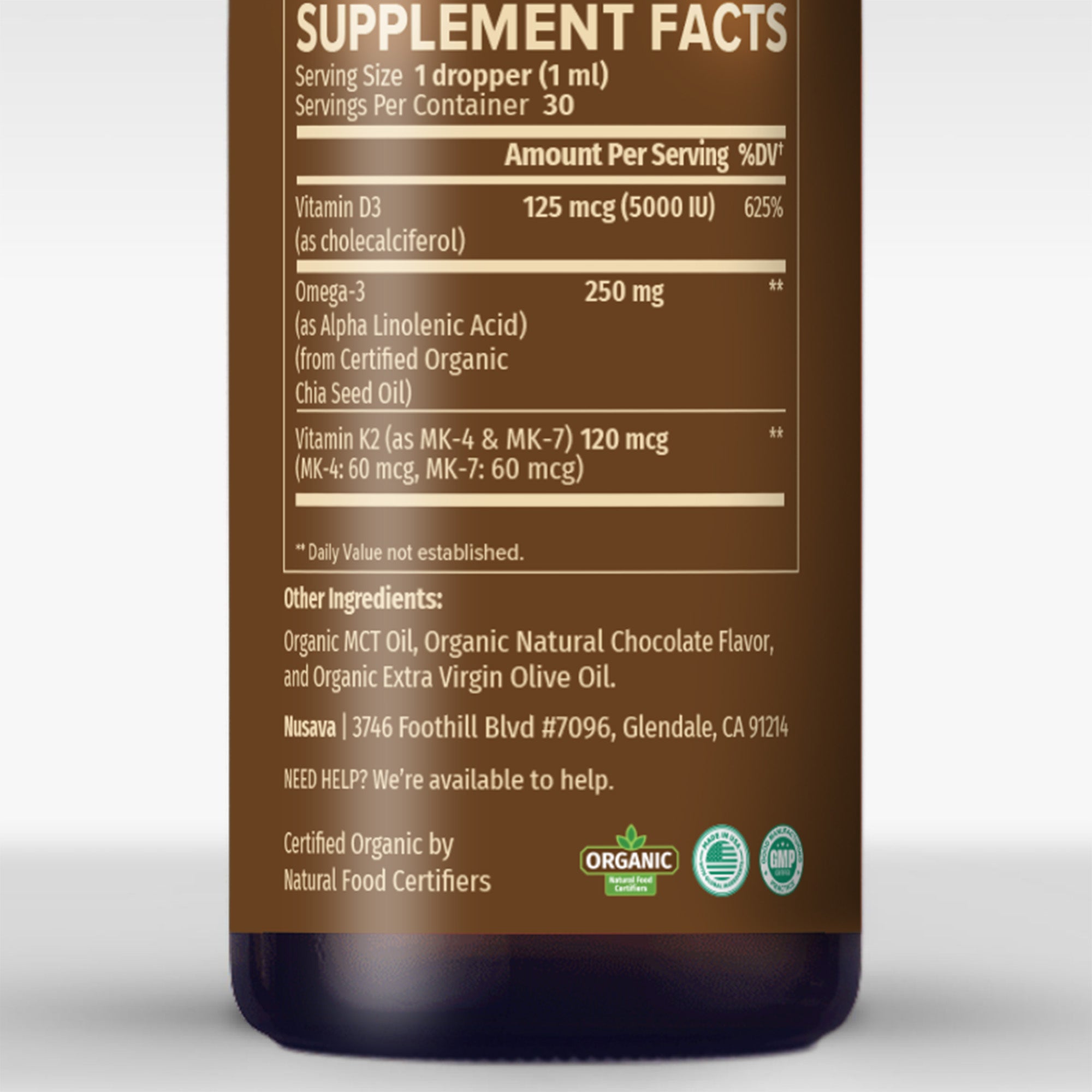 Organic Vitamin D3 K2 Drops with MCT Oil & Omega 3