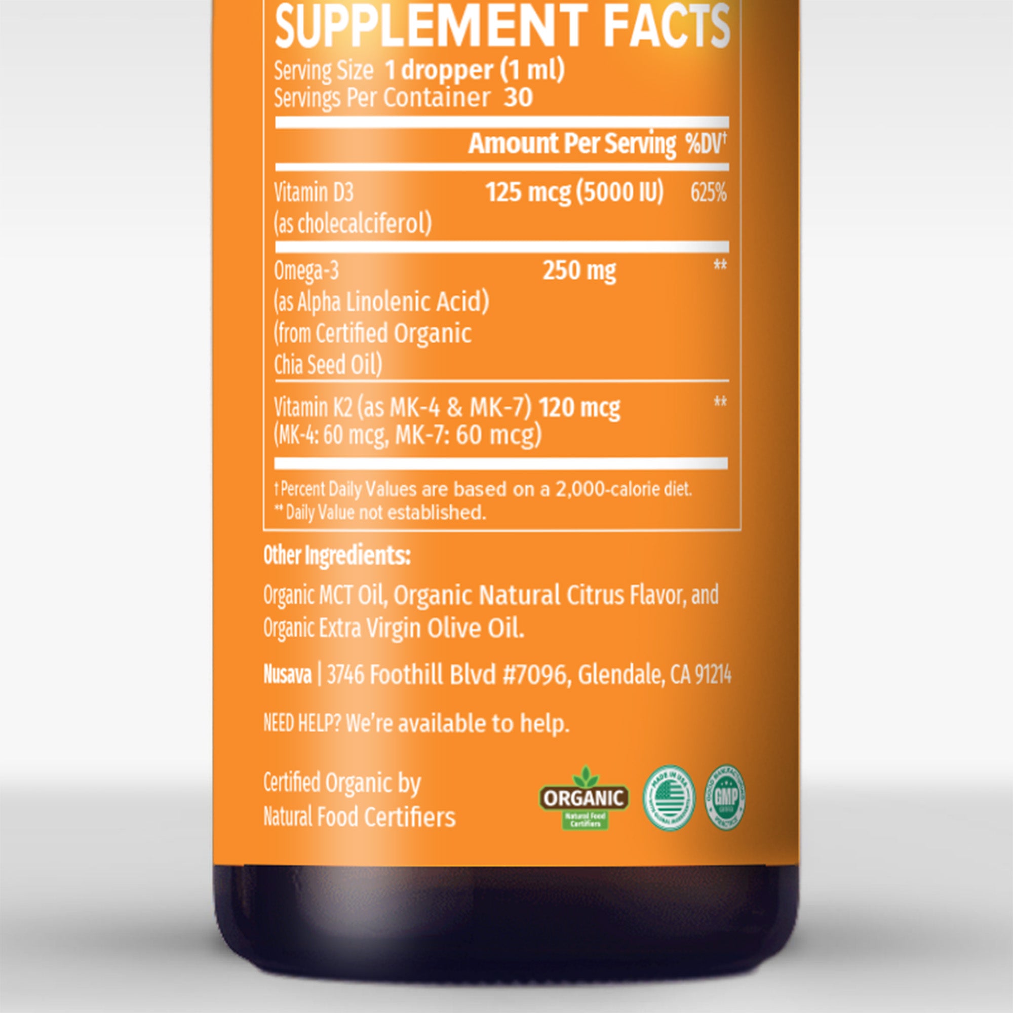 Organic Vitamin D3 K2 Drops with MCT Oil & Omega 3
