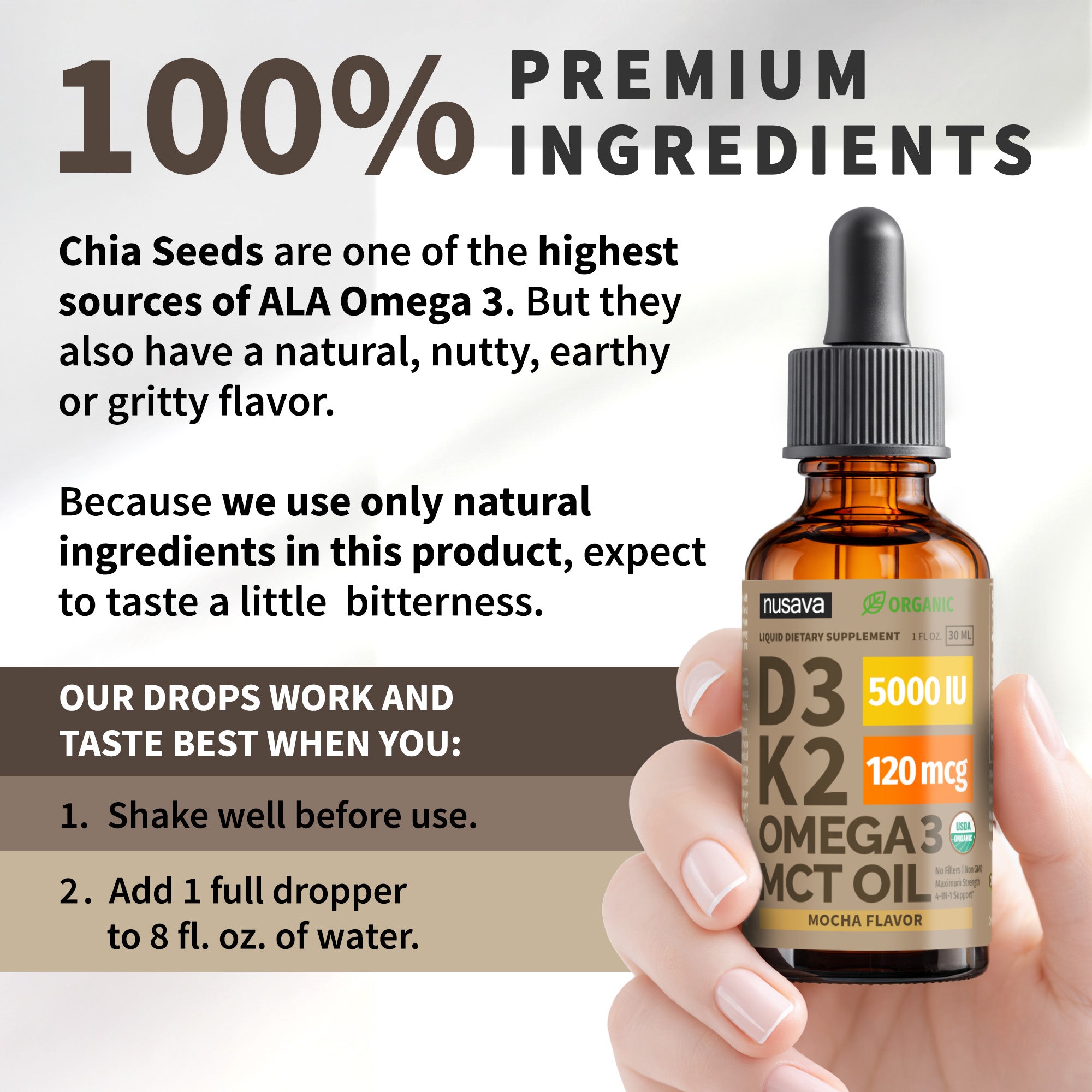 Organic Vitamin D3 K2 Drops with MCT Oil & Omega 3