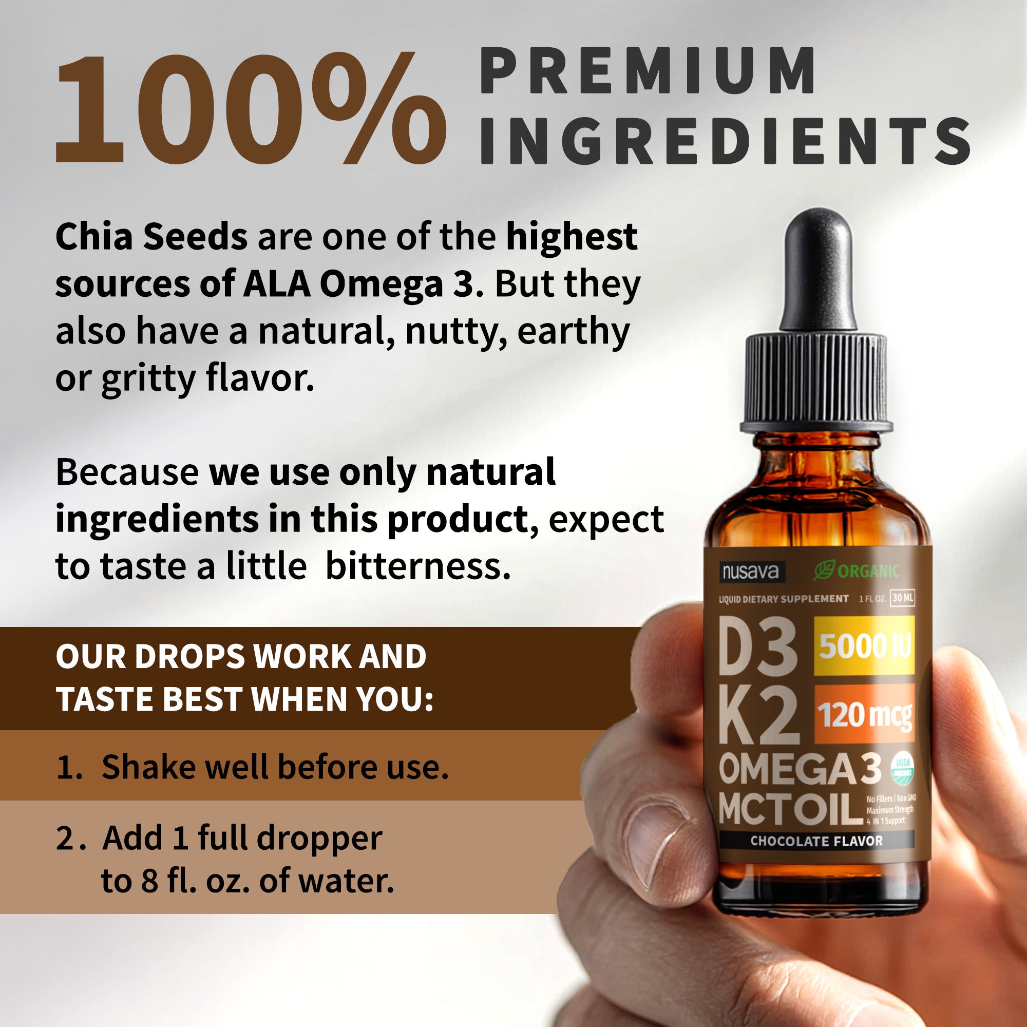 Organic Vitamin D3 K2 Drops with MCT Oil & Omega 3