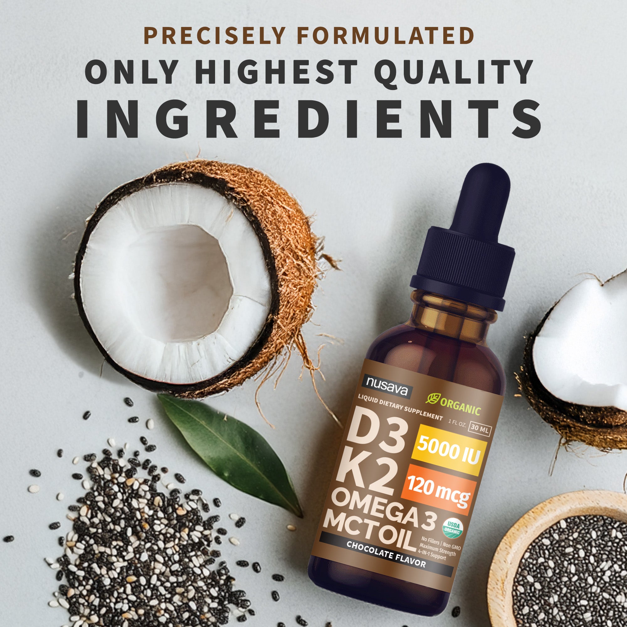 Organic Vitamin D3 K2 Drops with MCT Oil & Omega 3