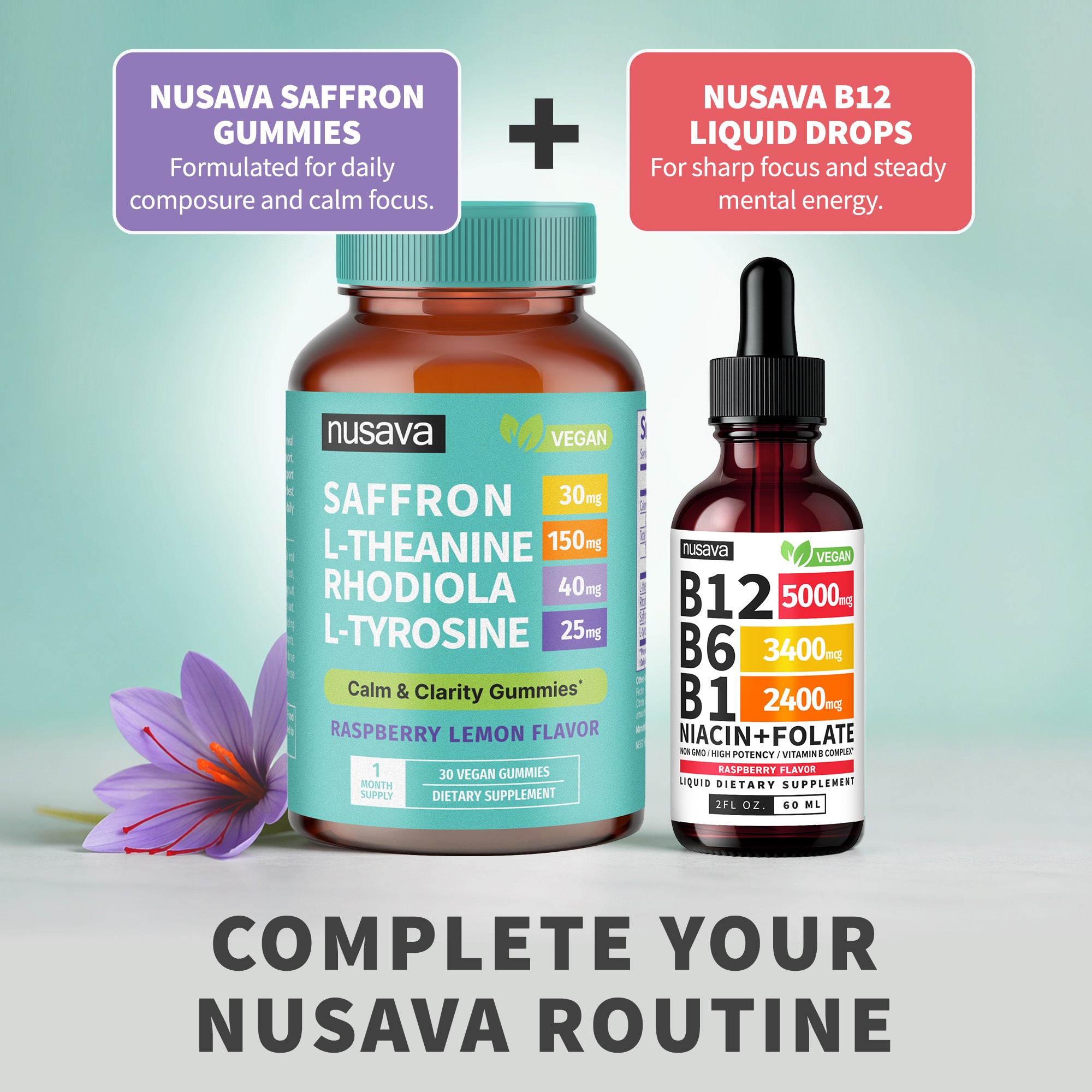 4-in-1 Saffron Blend Calm Gummies - Saffron Extract with Rhodiola Rosea Extract, L-Theanine, and L-Tyrosine for Daily Composure & Cognitive Support - Vegan Gummies