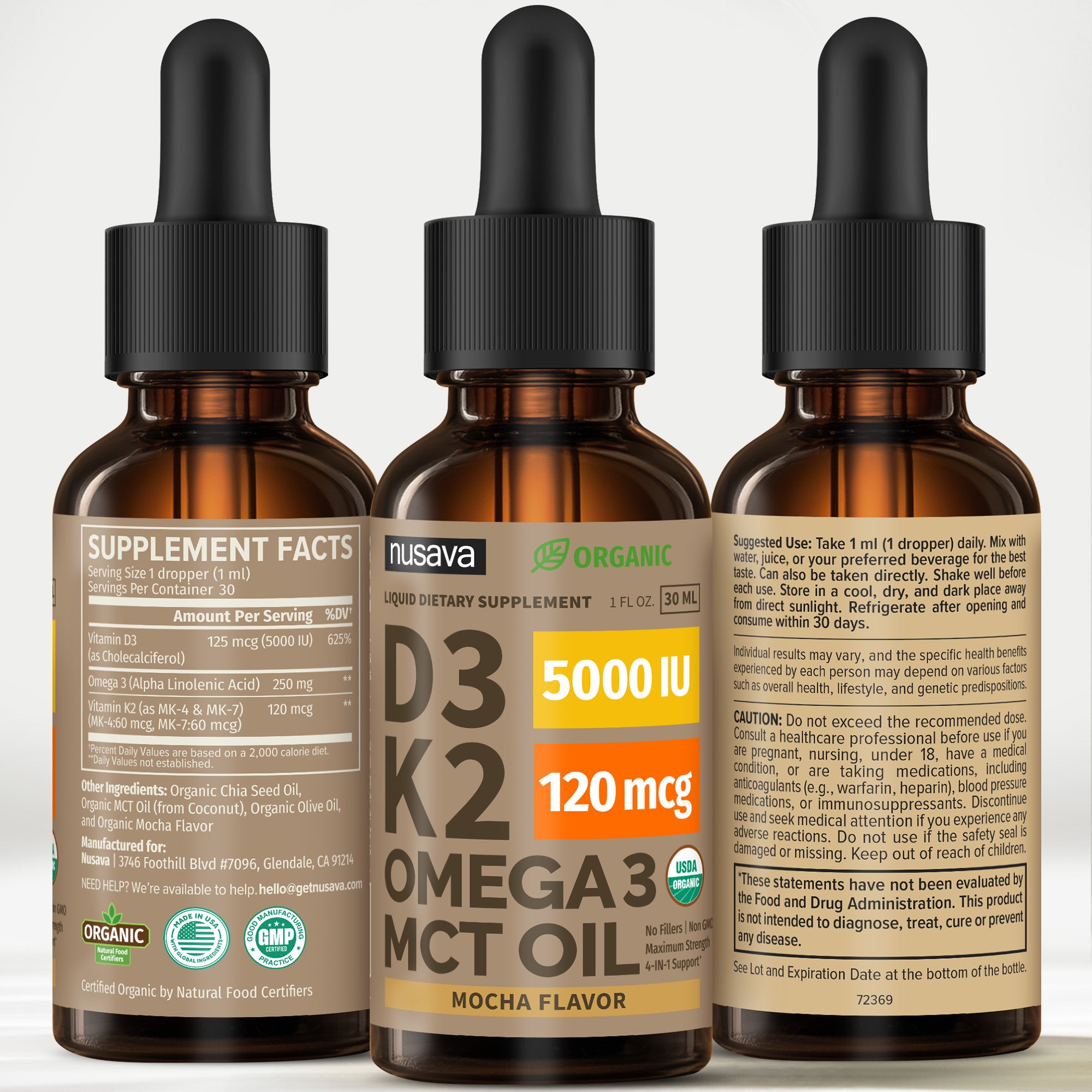 Organic Vitamin D3 K2 Drops with MCT Oil & Omega 3