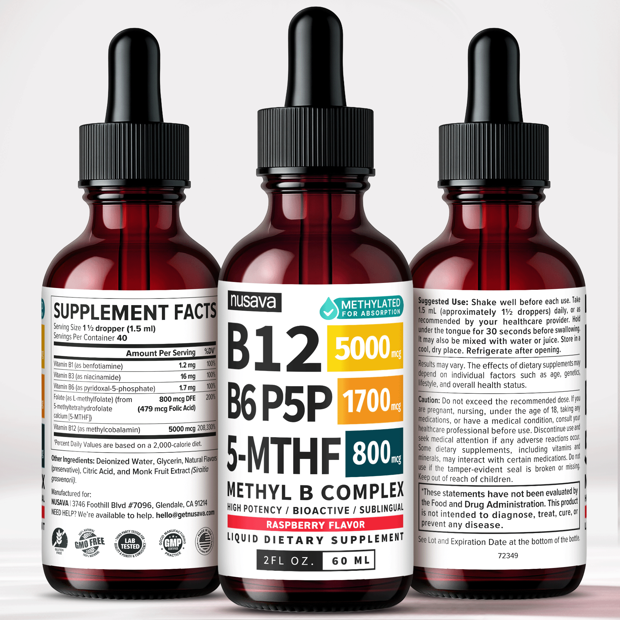 Methylated B Complex Liquid Drops with Active L-Methylfolate - B12 Sublingual Drops, Vitamin B Complex