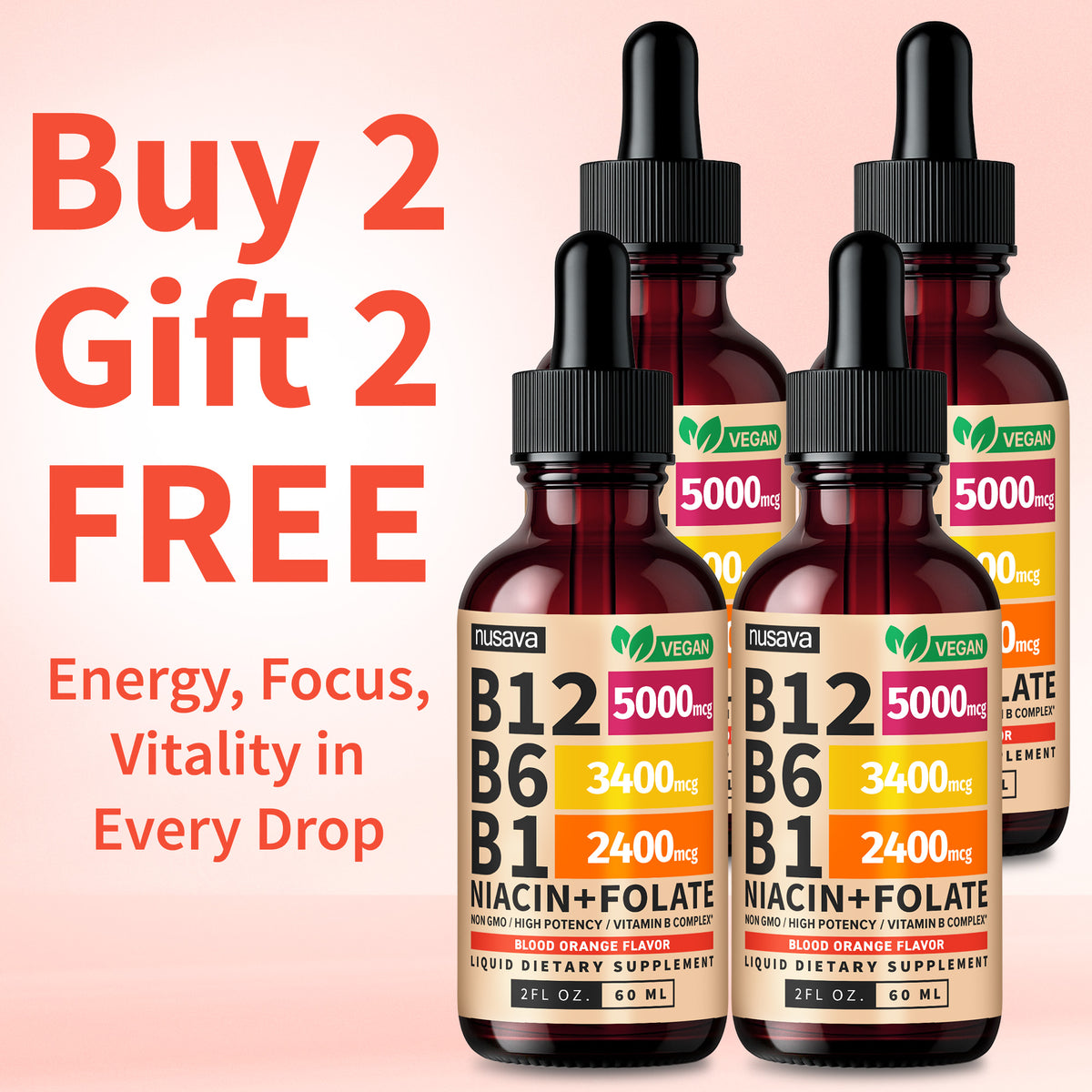 Nusava B12 Liquid Drops - Buy 1 Get 1 Free (2 Bottles)