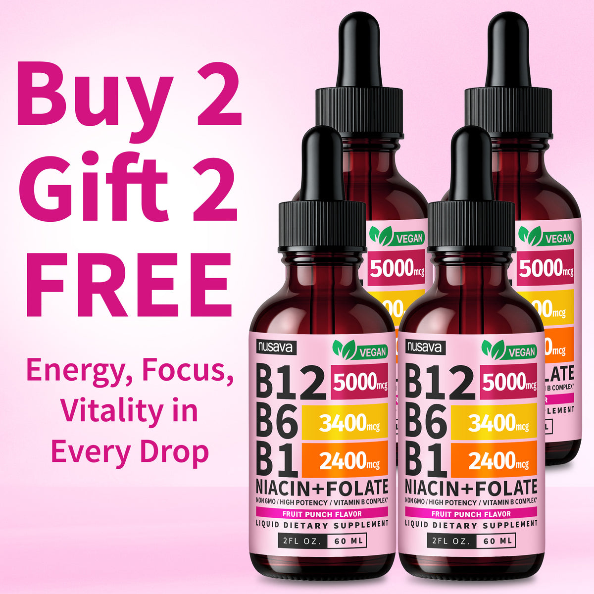 Nusava B12 Liquid Drops - Buy 1 Get 1 Free (2 Bottles)