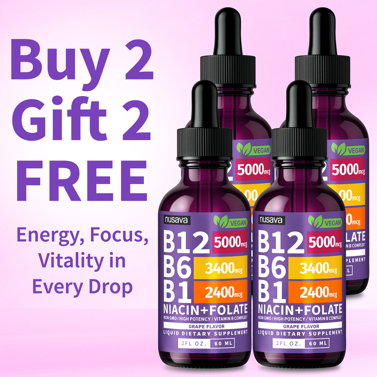 Nusava B12 Liquid Drops - Buy 1 Get 1 Free (2 Bottles)