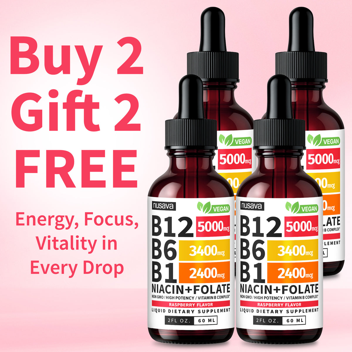 Nusava B12 Liquid Drops - Buy 1 Get 1 Free (2 Bottles)