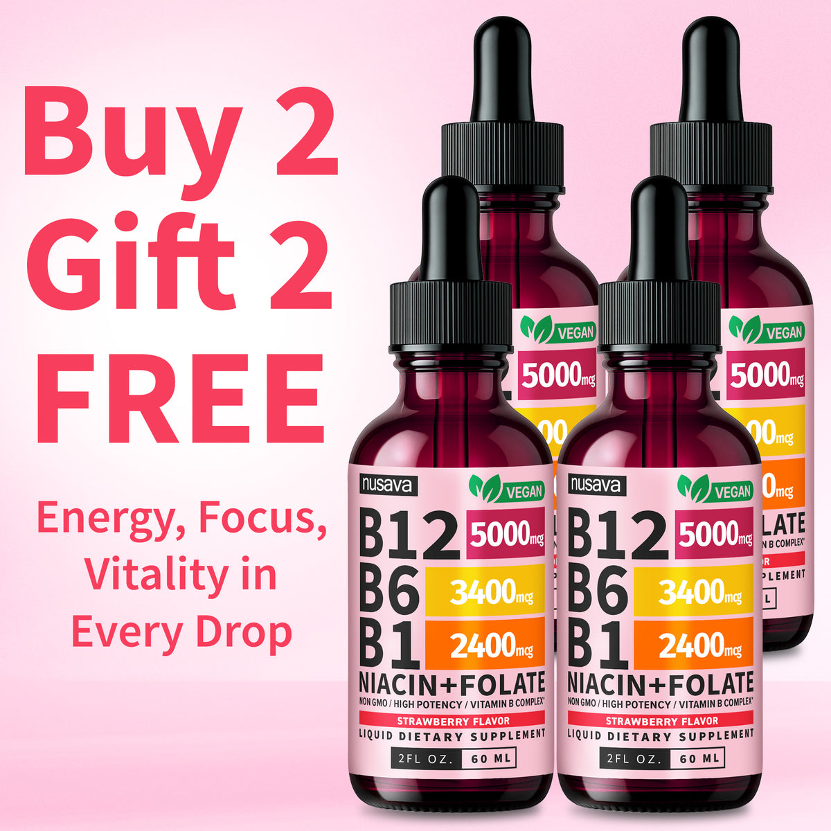 Nusava B12 Liquid Drops - Buy 1 Get 1 Free (2 Bottles)