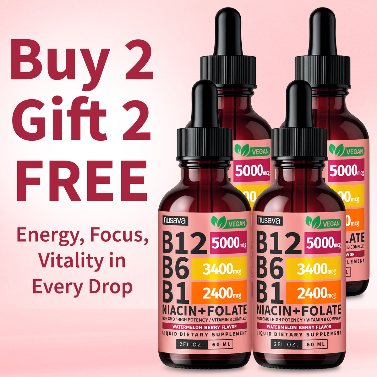 Nusava B12 Liquid Drops - Buy 1 Get 1 Free (2 Bottles)