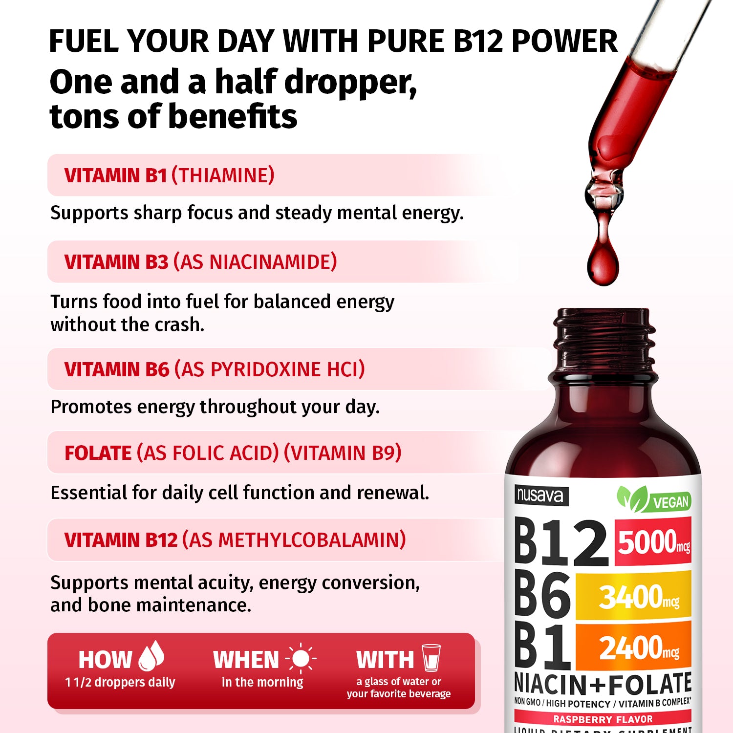 Vitamin B12 and B6 Liquid Drops, B12 Sublingual Vitamin B Complex - B 12 Vitamin 5000mcg - B12 Methylcobalamin for Energy, Brain, and Heart Support with 27,200 mcg