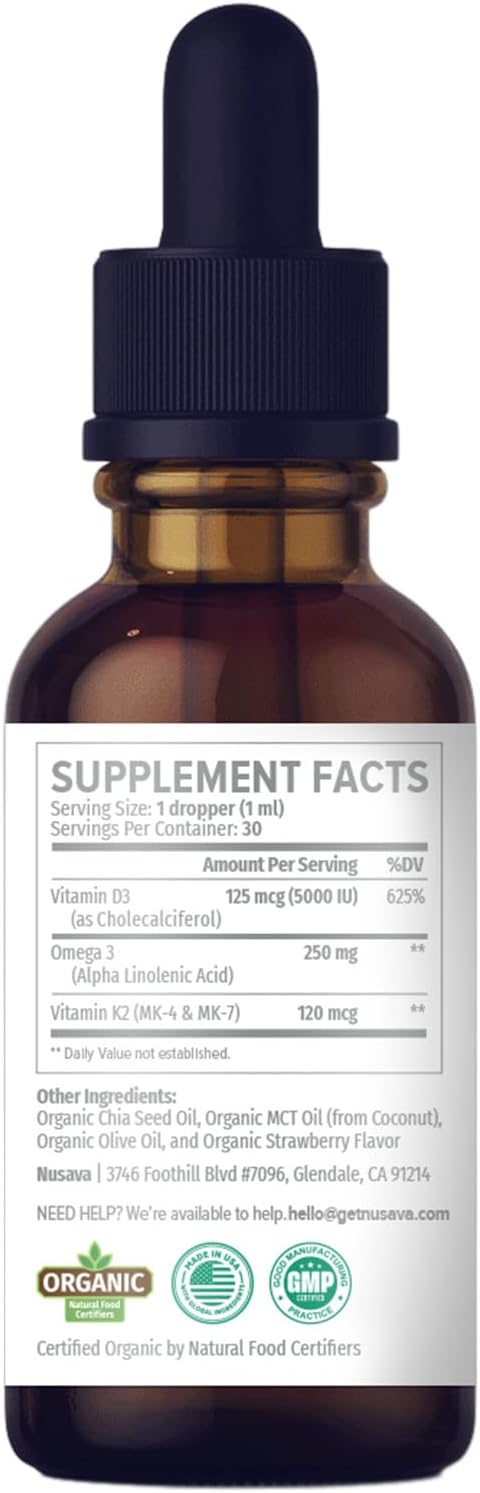 Organic Vitamin D3 K2 Drops with MCT Oil & Omega 3
