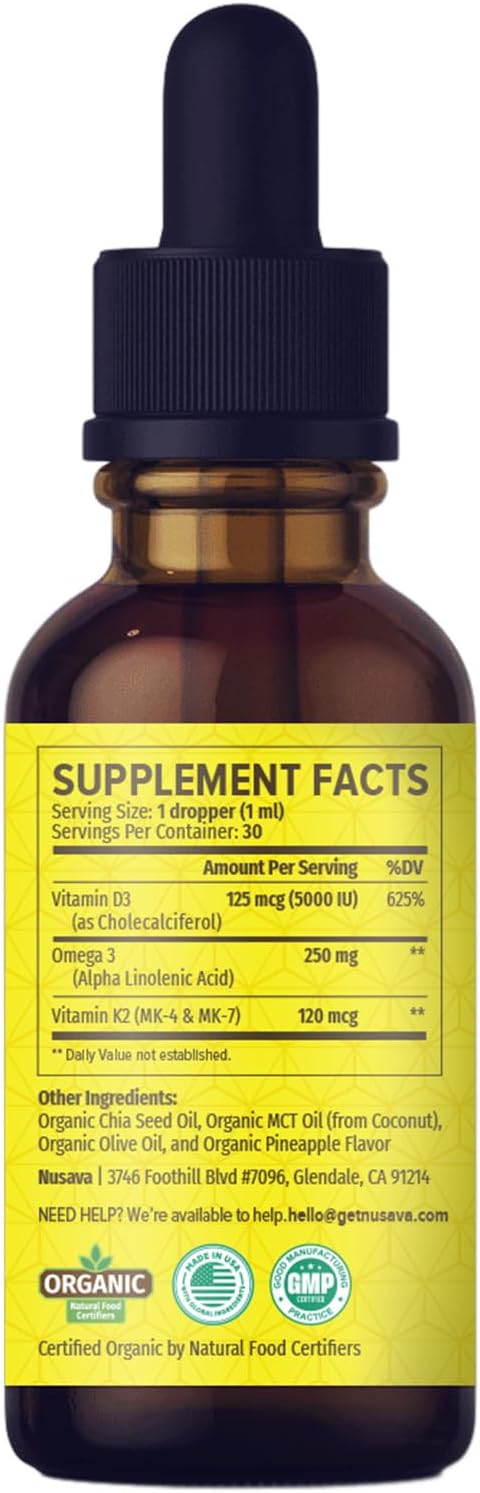 Organic Vitamin D3 K2 Drops with MCT Oil & Omega 3