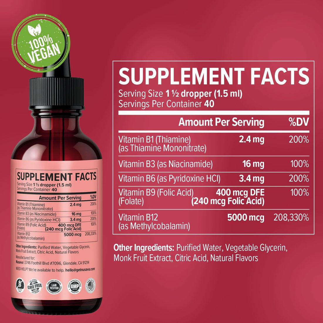 Vitamin B12 Liquid Drops - Watermelon Berry Flavor