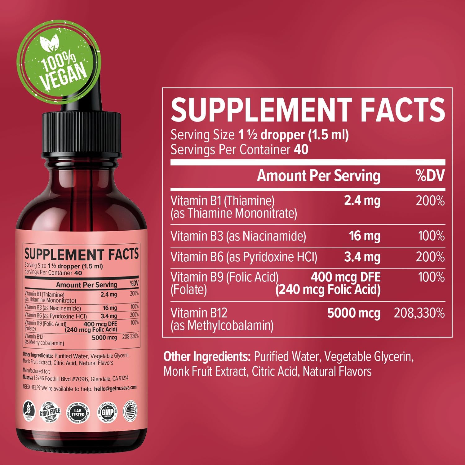 Vitamin B12 Liquid Drops - Watermelon Berry Flavor