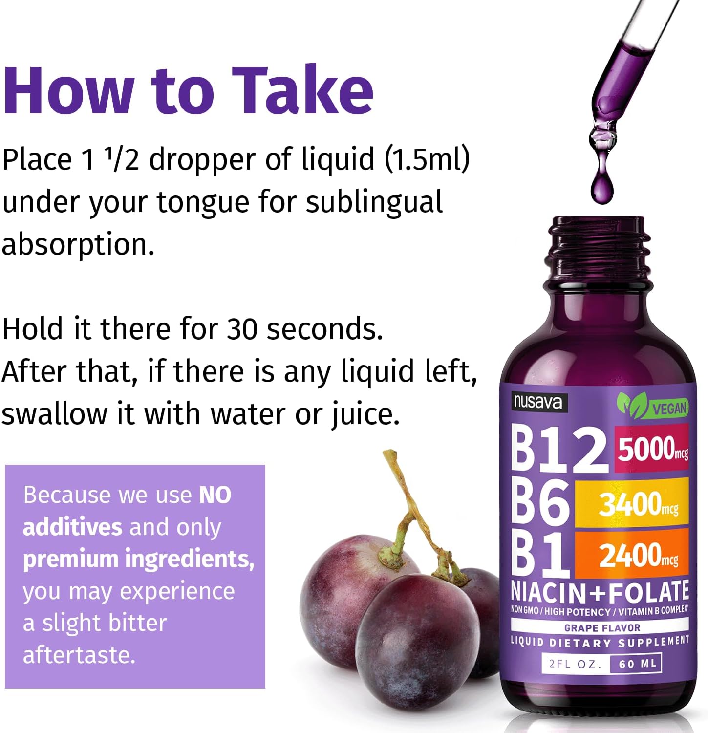 Vitamin B12 Liquid Drops - Grape Flavor