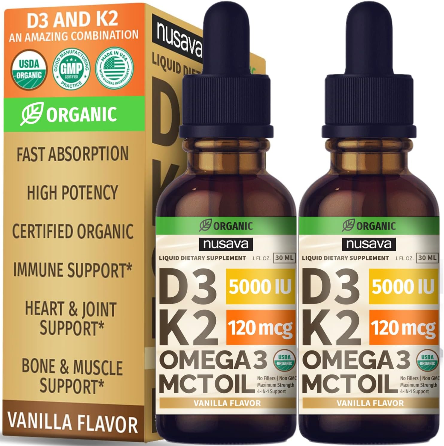 Vitamin B12 Liquid Drops Bundle, Strawberry Flavored D3 K2, & Vanilla Flavored D3 K2