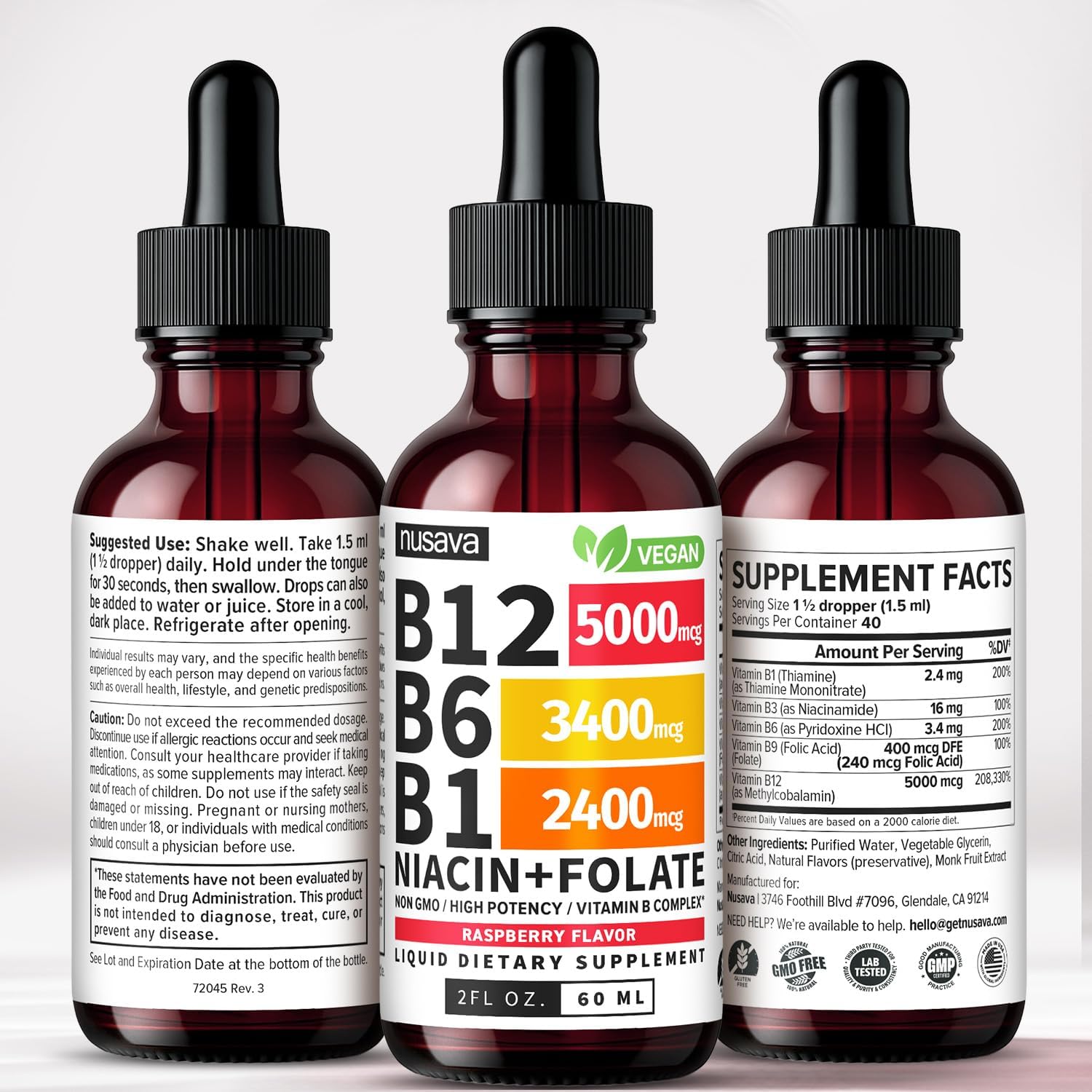Vitamin B12 and B6 Liquid Drops, B12 Sublingual Vitamin B Complex