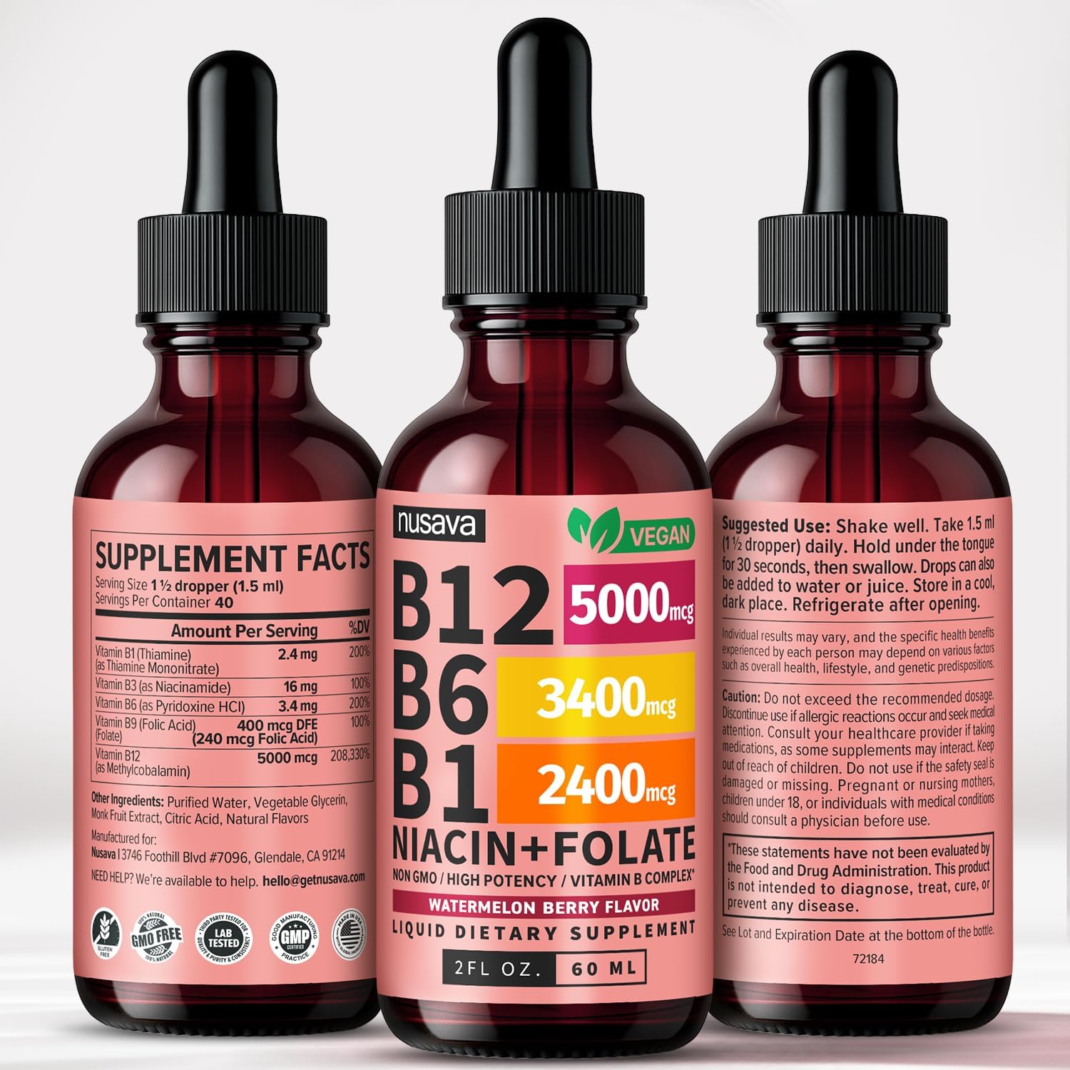 Vitamin B12 Liquid Drops - Watermelon Berry Flavor