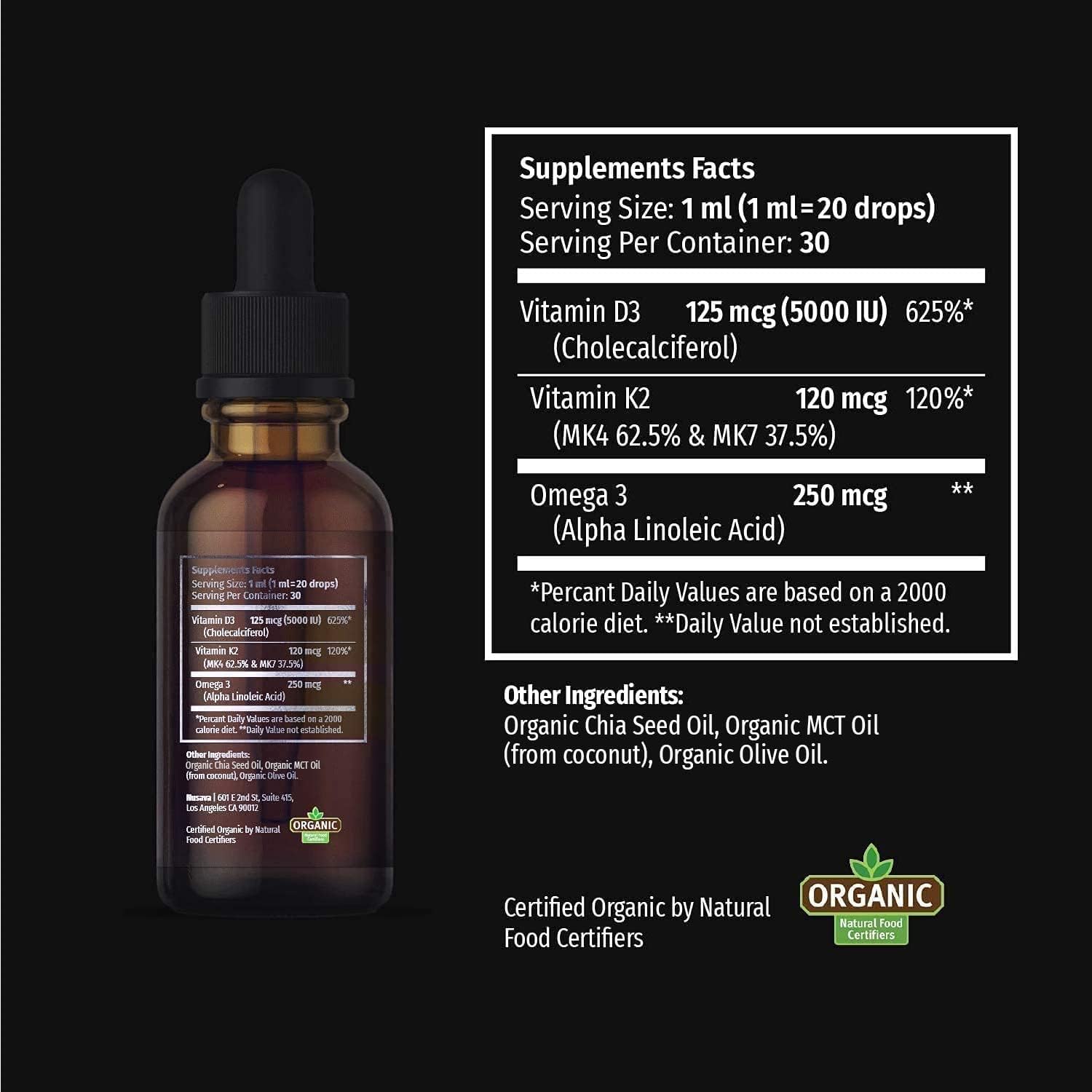 Vitamin D3 K2 Drops Unflavored & Strawberry Flavor Bundle - Maximum Strength Vitamin D Liquid 5000 IU with MCT Oil Omega 3