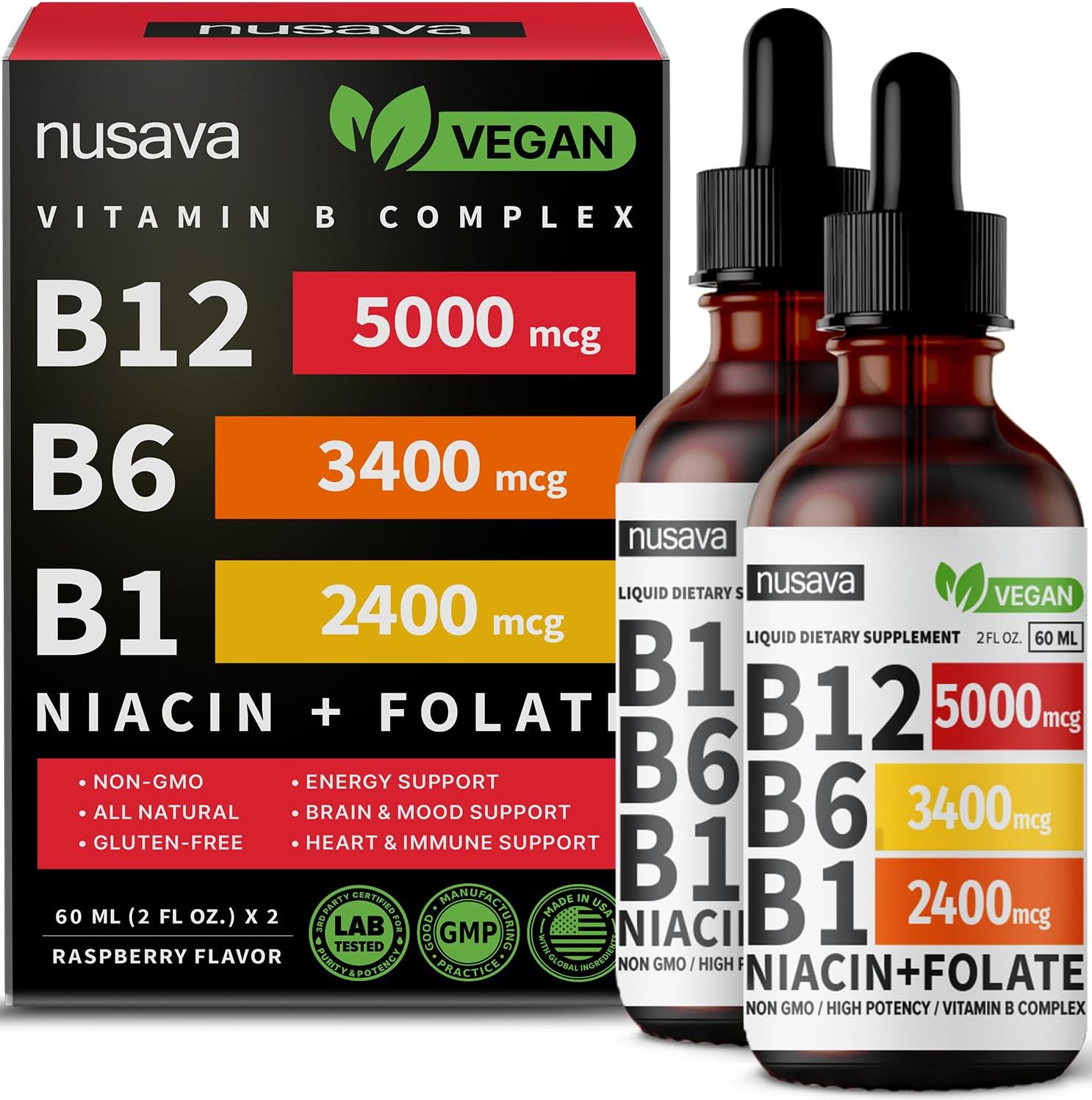 Vitamin B12 Liquid Drops and Strawberry Flavored D3 K2 Bundle - Potent Liquid Vitamins for Heart, Joint, Energy, & Immune Support