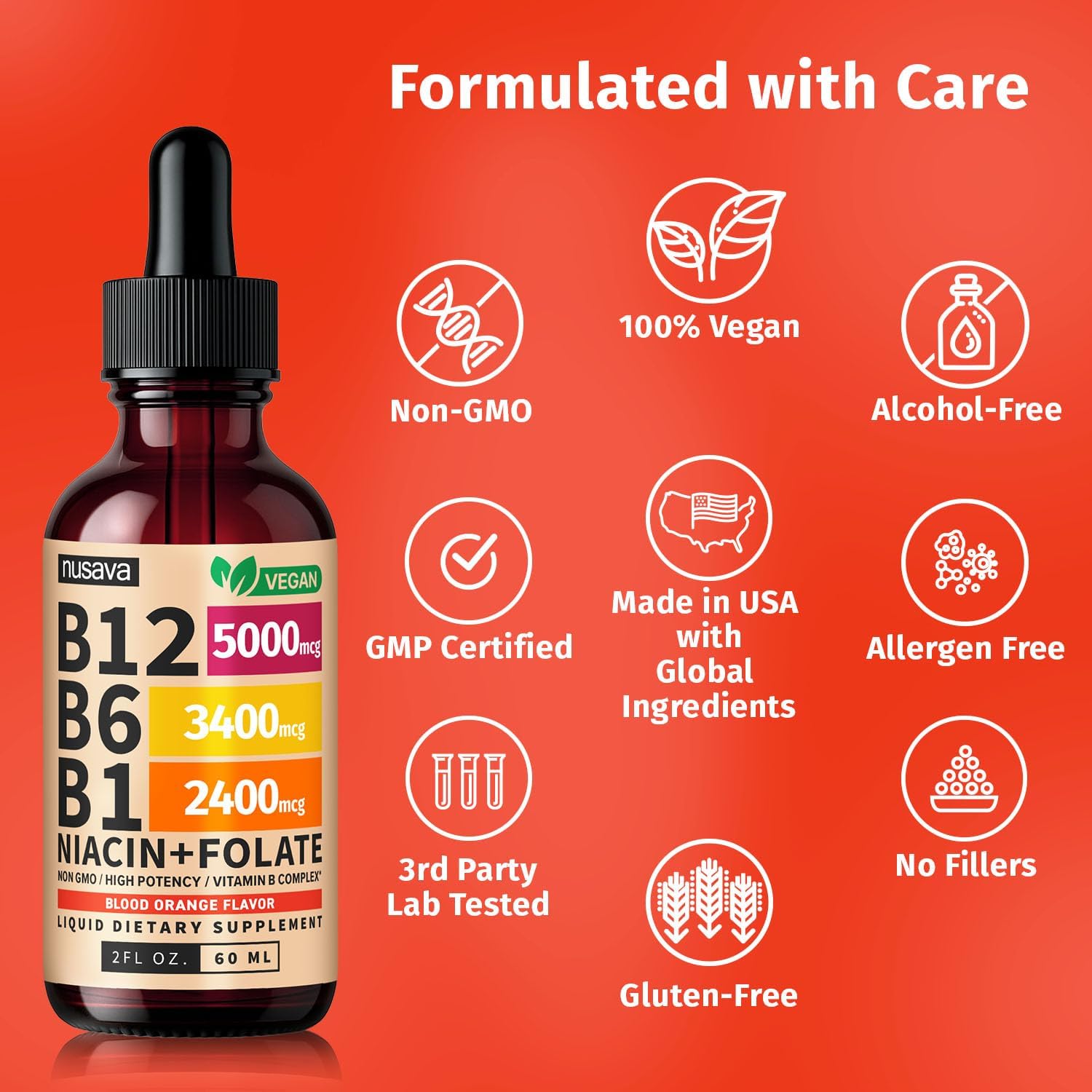 Vitamin B12 Liquid Drops - Blood Orange Flavor