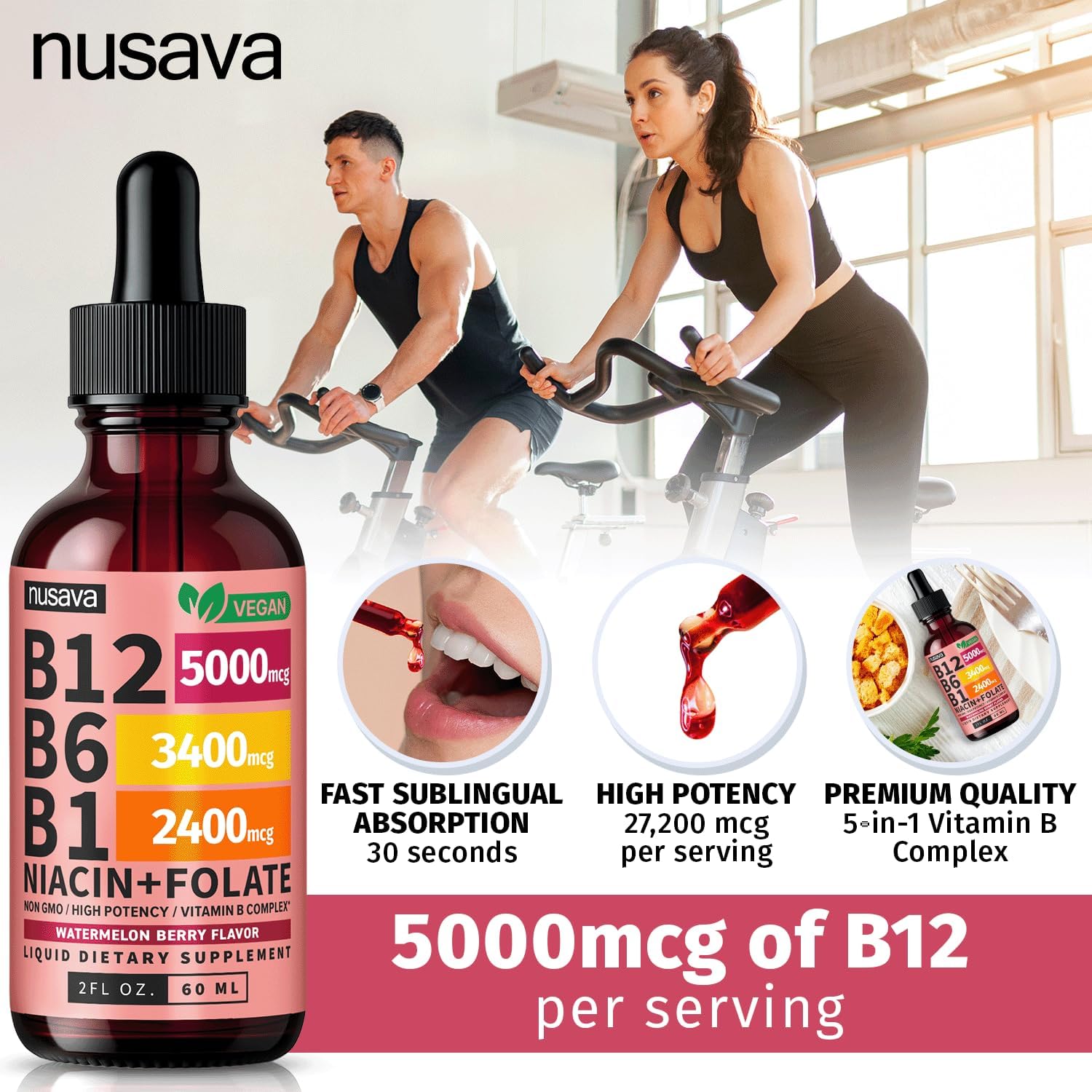 Vitamin B12 Liquid Drops - Watermelon Berry Flavor