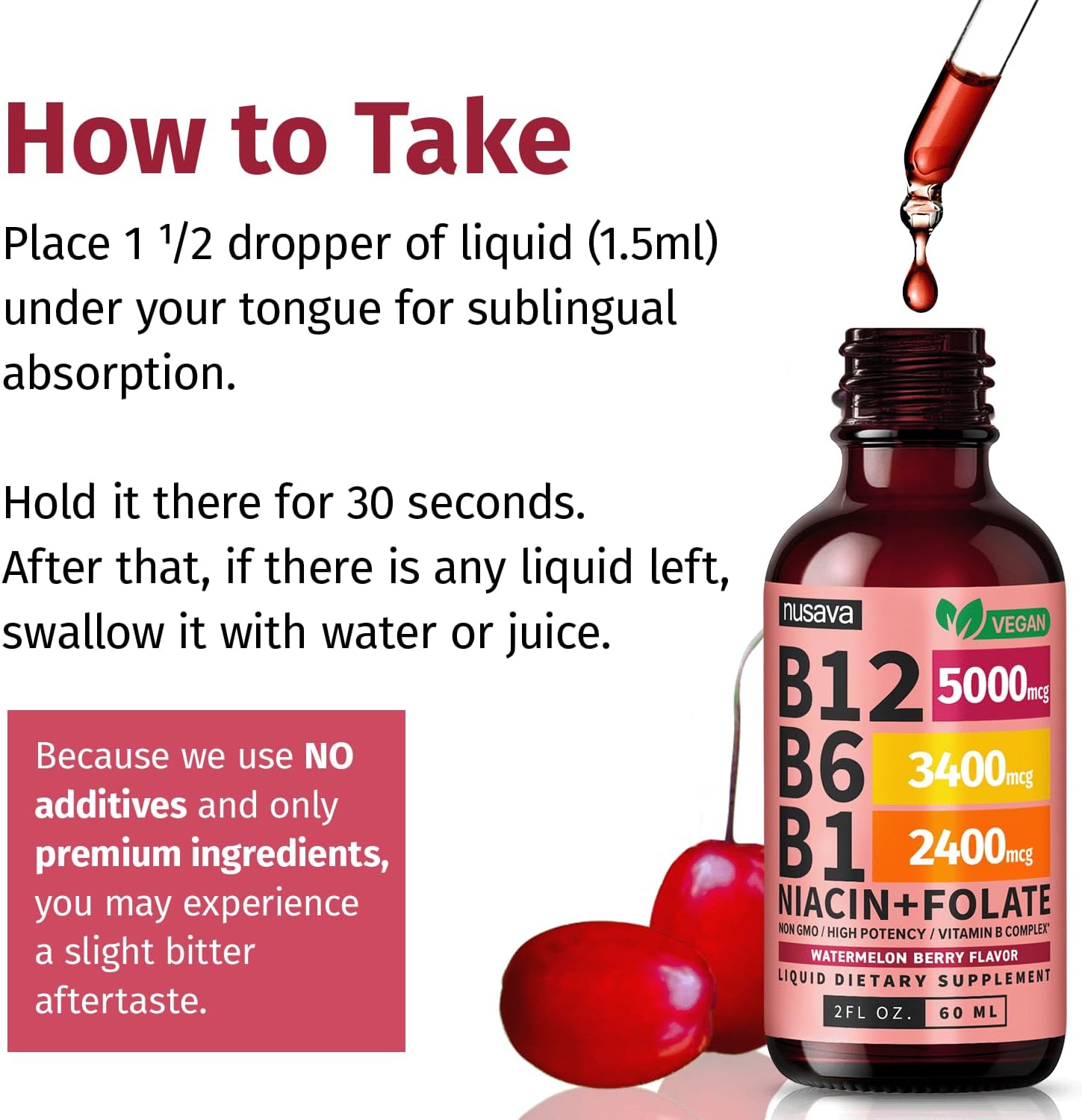Vitamin B12 Liquid Drops - Watermelon Berry Flavor