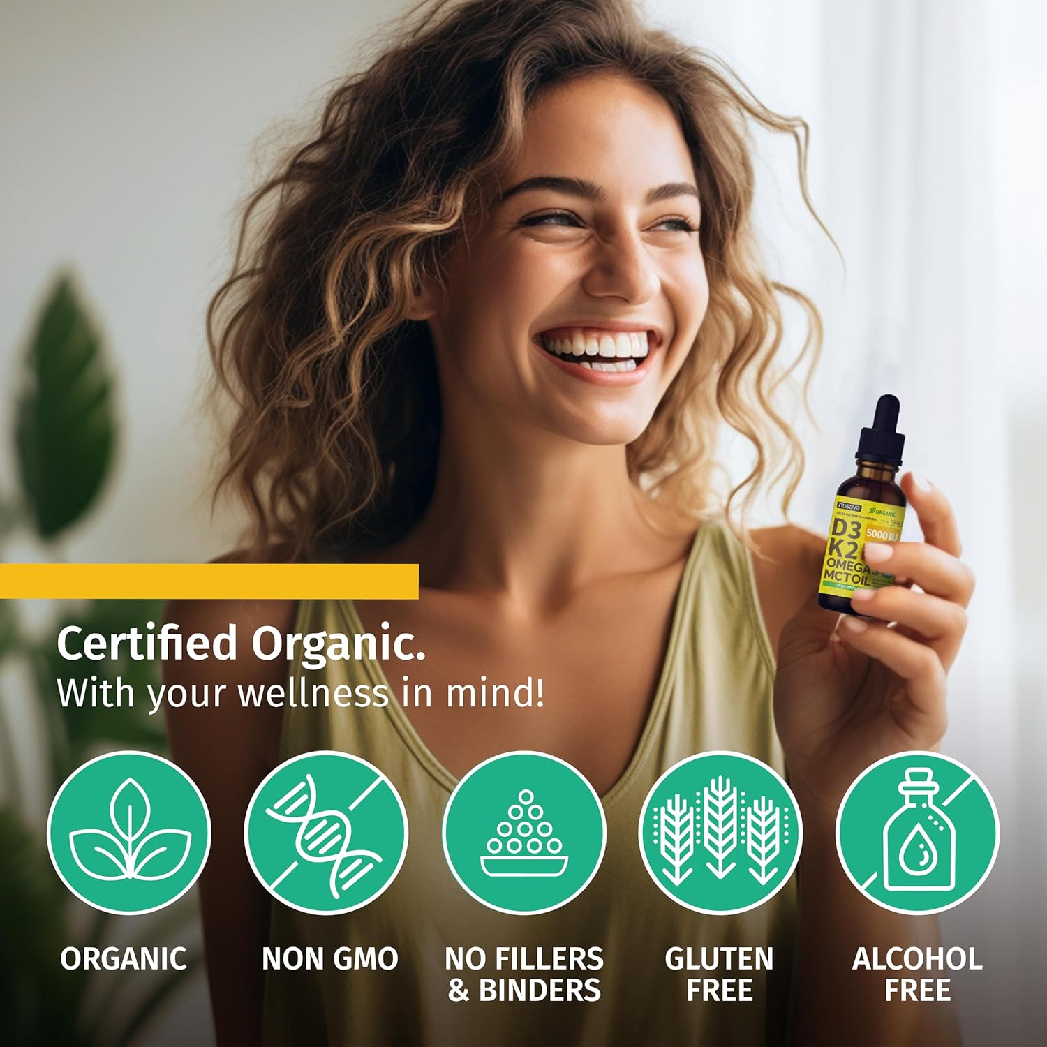 Organic Vitamin D3 K2 Drops with MCT Oil & Omega 3