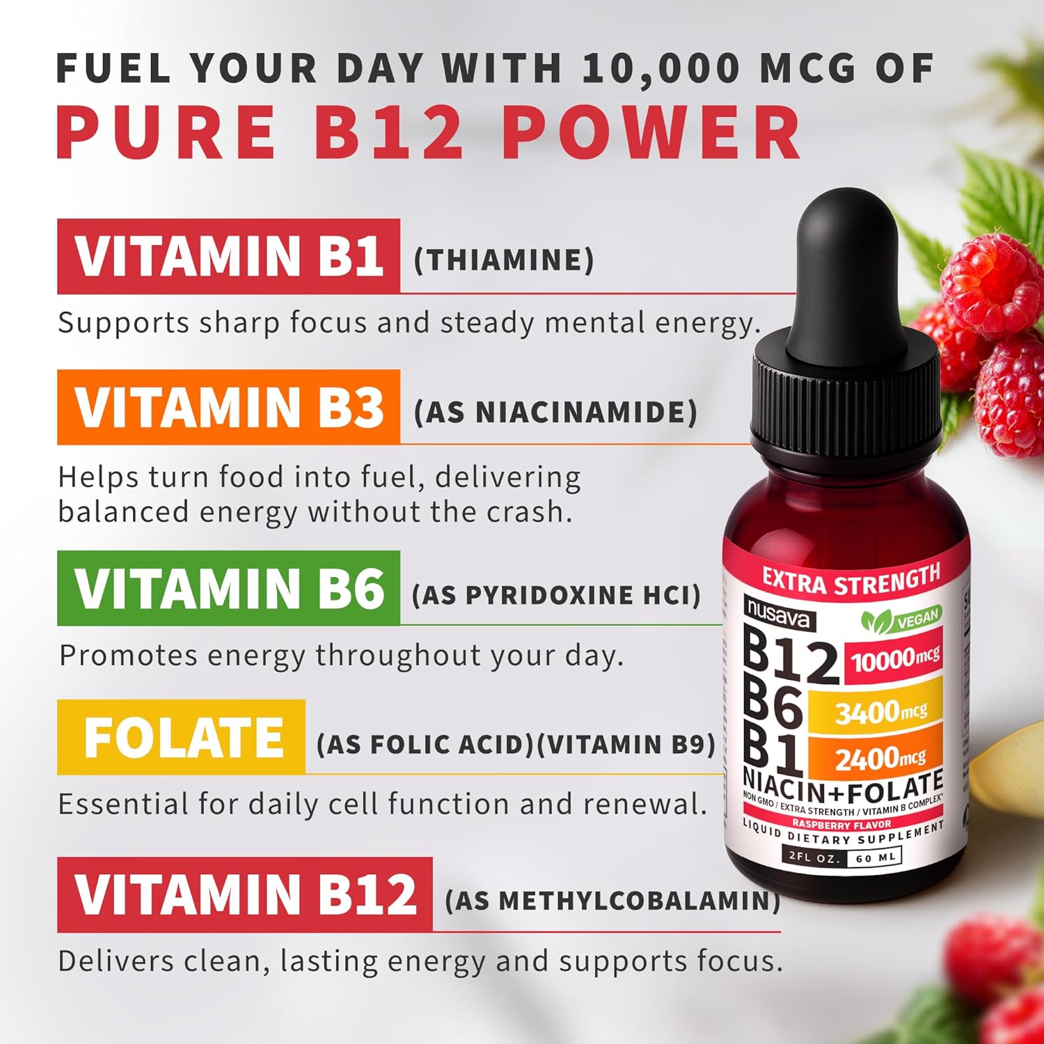 Vitamin B12 Liquid Drops - Raspberry Flavor-Extra Strength