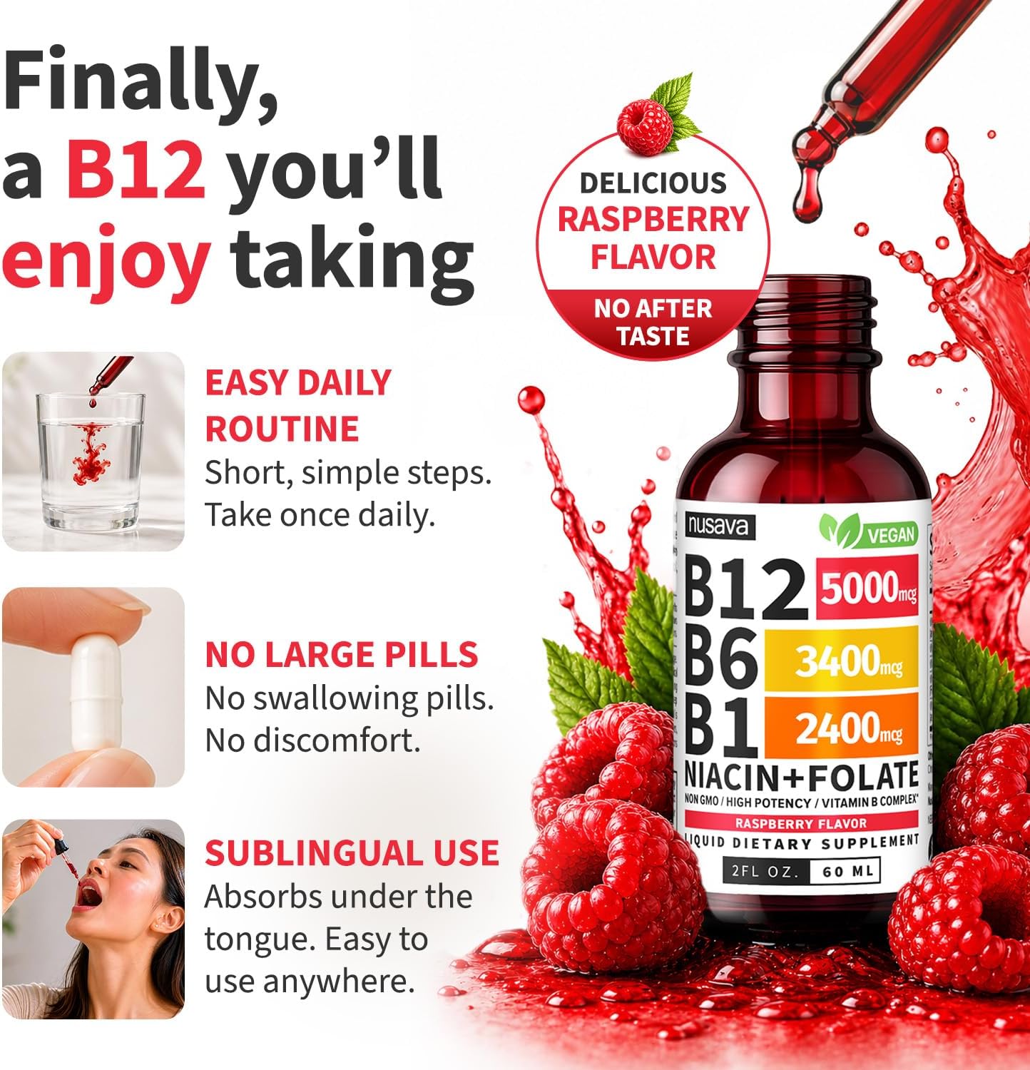 Vitamin B12 and B6 Liquid Drops, B12 Sublingual Vitamin B Complex