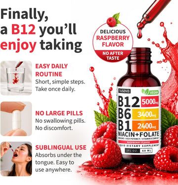 Nusava B12 Liquid Drops, Raspberry flavor, single bottle