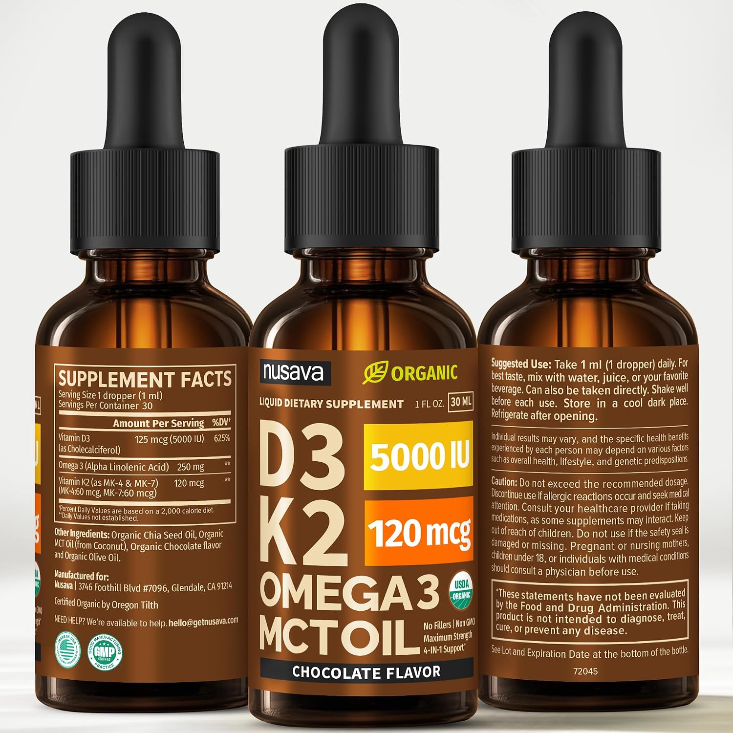 Organic Vitamin D3 K2 Drops with MCT Oil & Omega 3