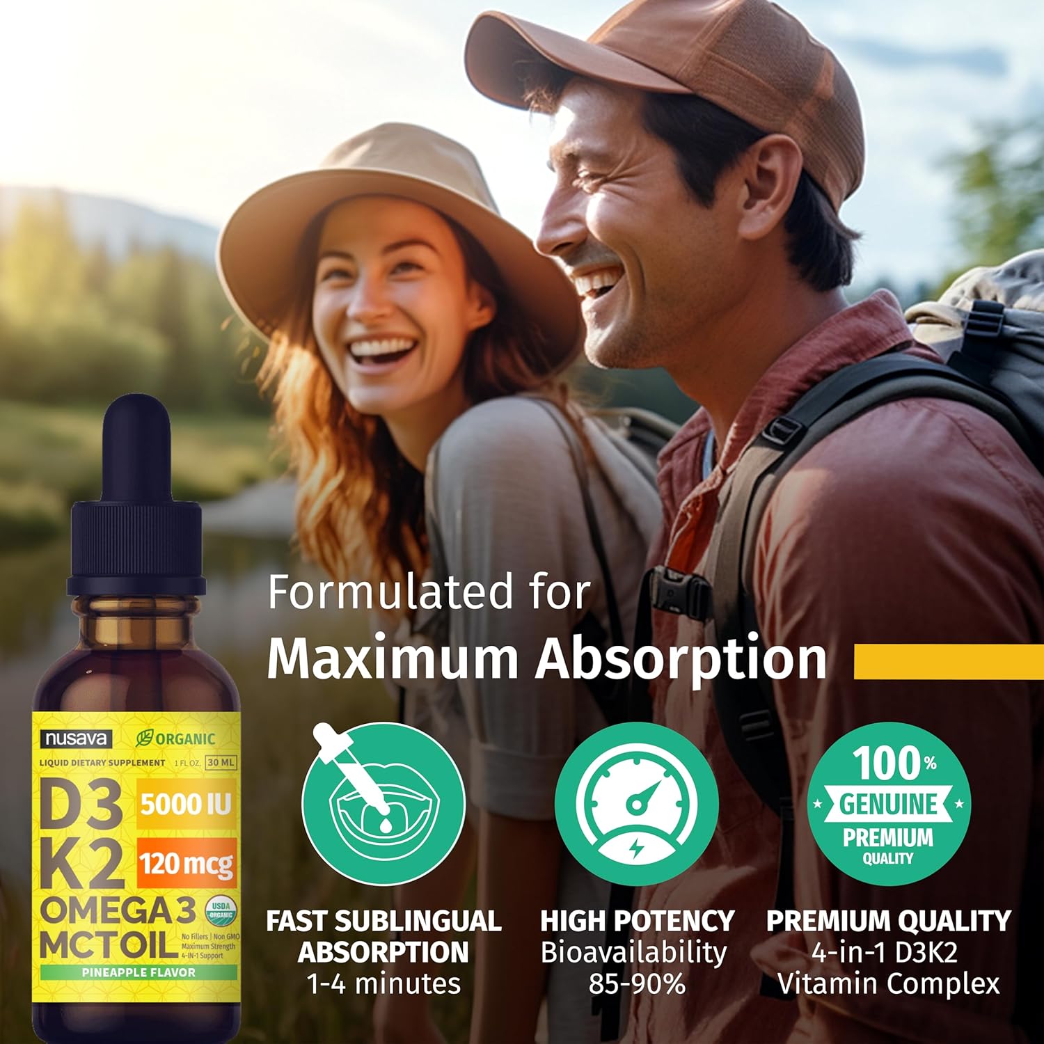 Organic Vitamin D3 K2 Drops with MCT Oil & Omega 3