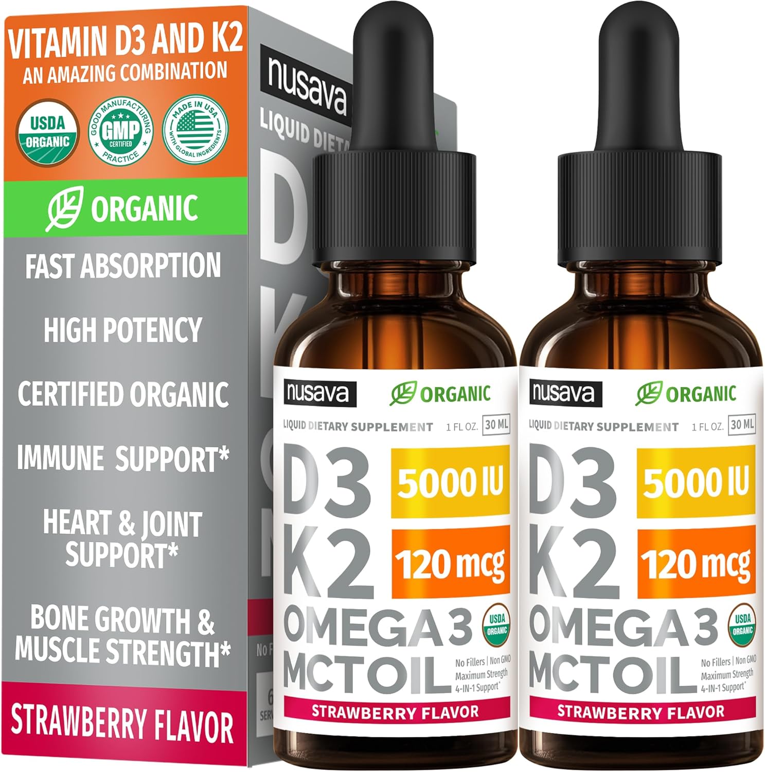Organic Vitamin D3 K2 Drops with MCT Oil & Omega 3