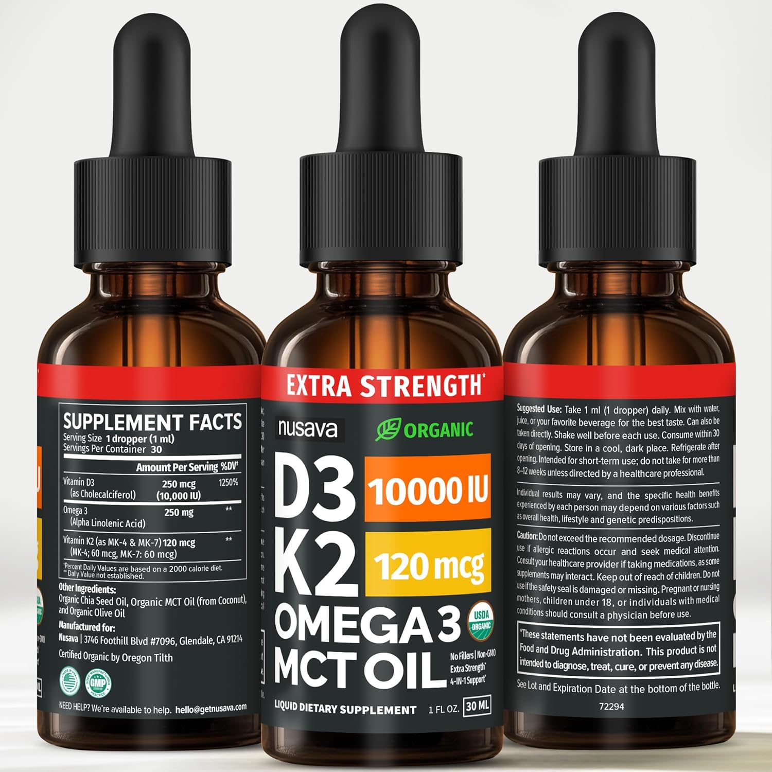 Organic Vitamin D3 K2 Drops with MCT Oil & Omega 3
