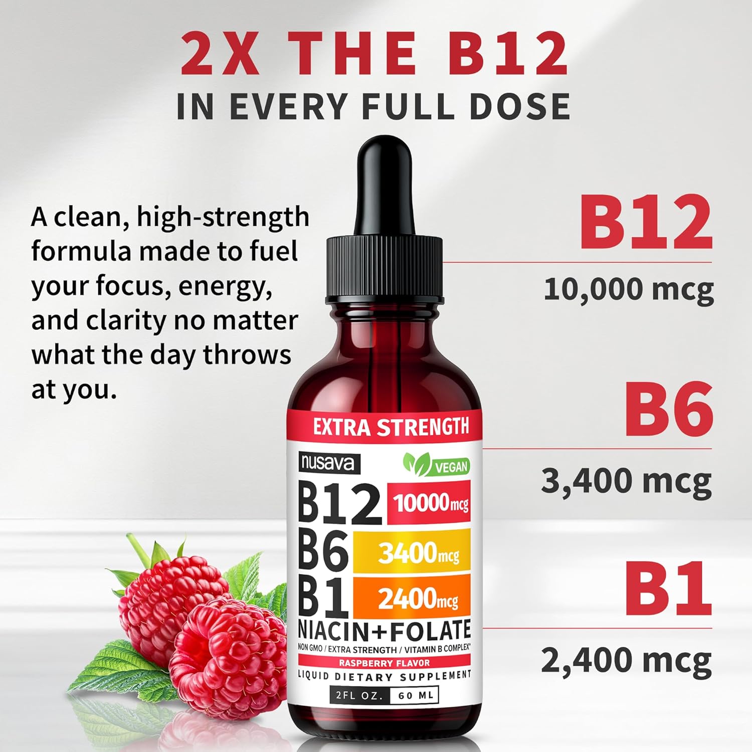 Vitamin B12 Liquid Drops - Raspberry Flavor-Extra Strength