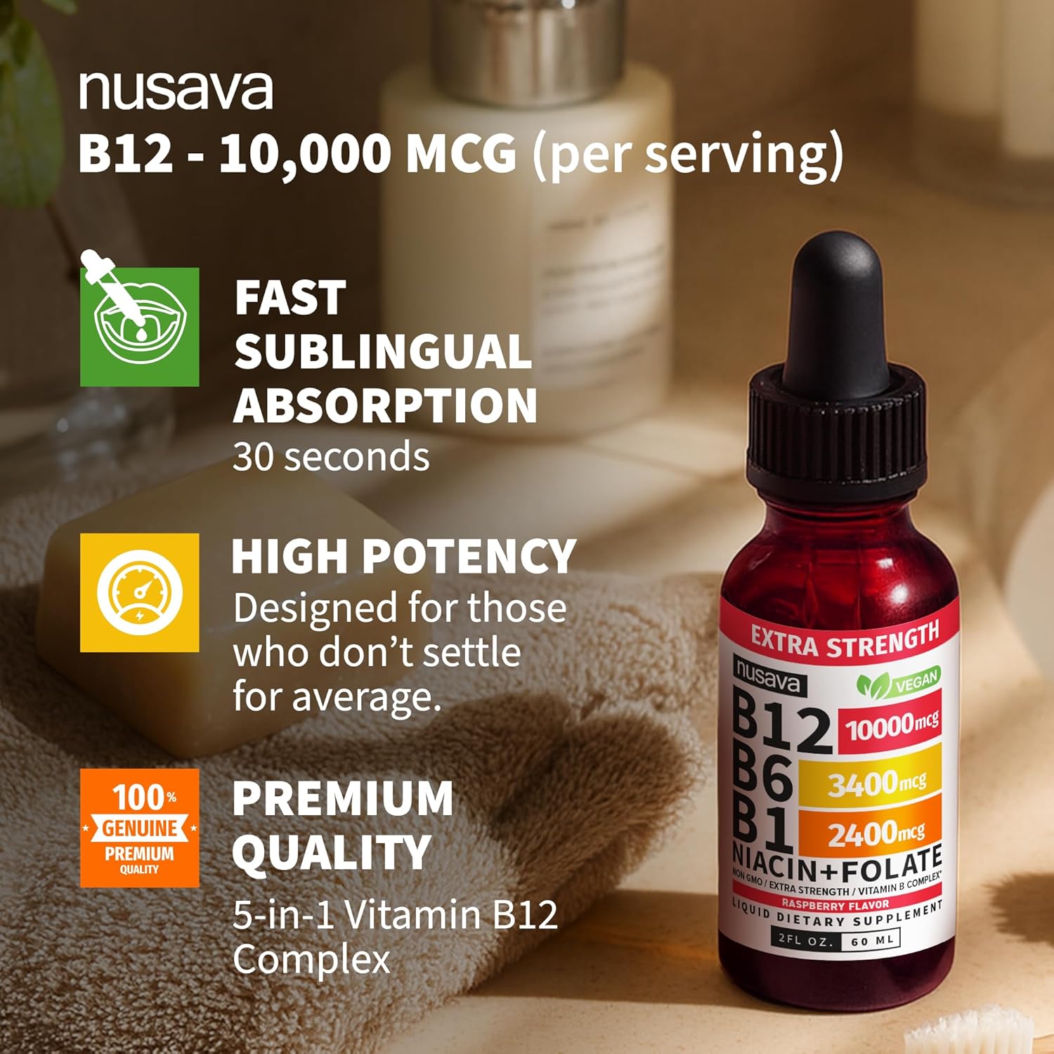 Vitamin B12 Liquid Drops - Raspberry Flavor-Extra Strength