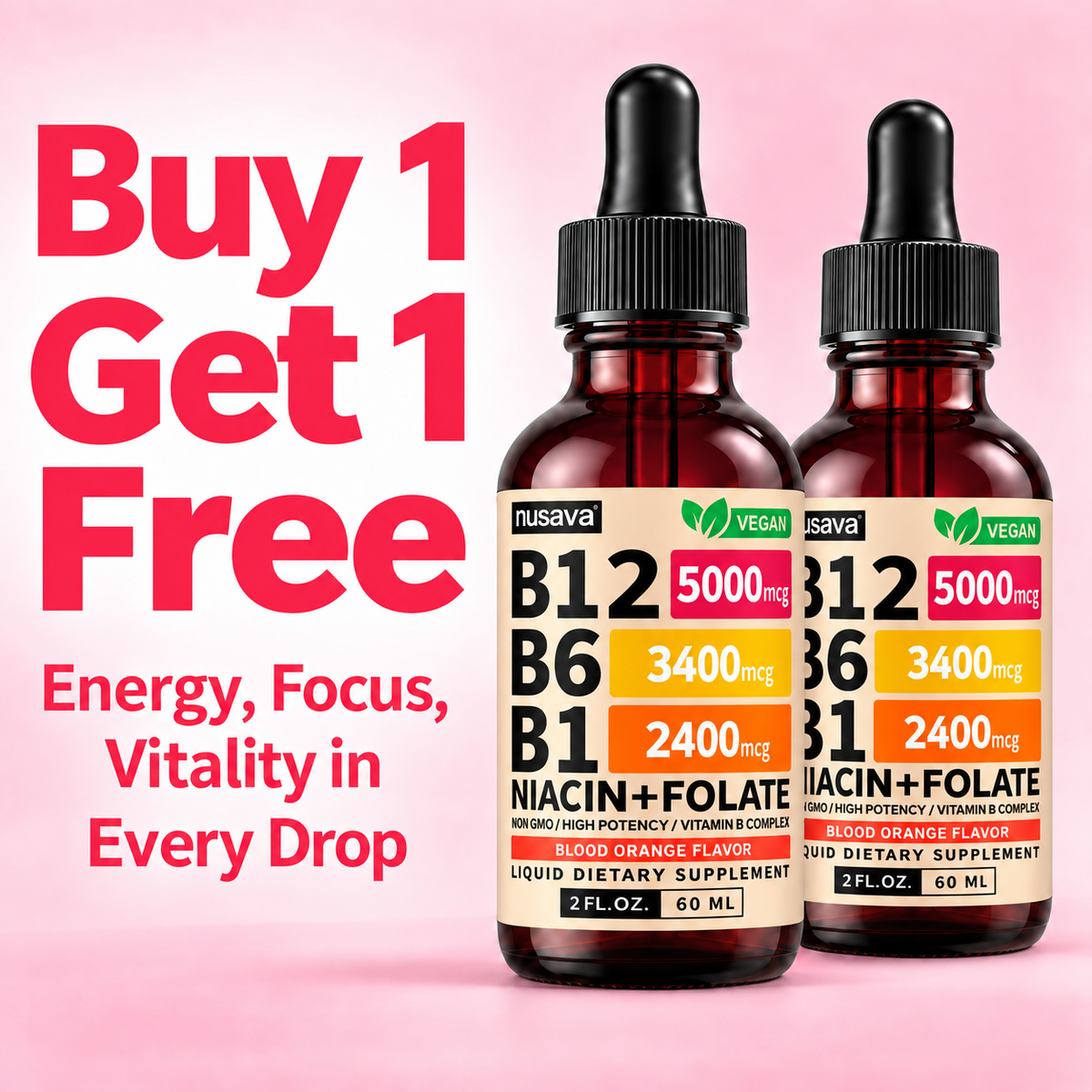 Nusava B12 Liquid Drops - Buy 1 Get 1 Free (2 Bottles)