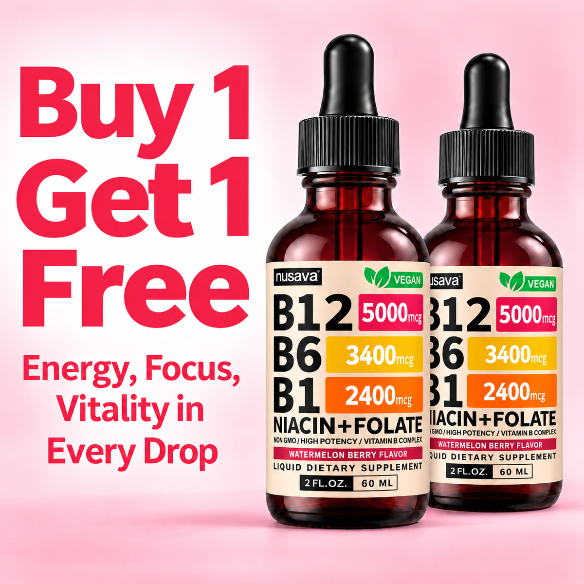 Nusava B12 Liquid Drops - Buy 1 Get 1 Free (2 Bottles)