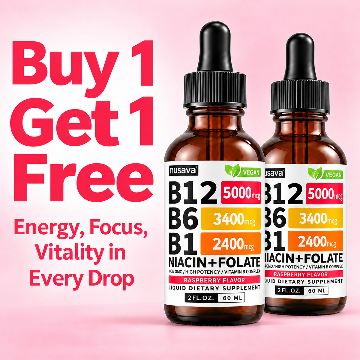 Nusava B12 Liquid Drops - Buy 1 Get 1 Free (2 Bottles)