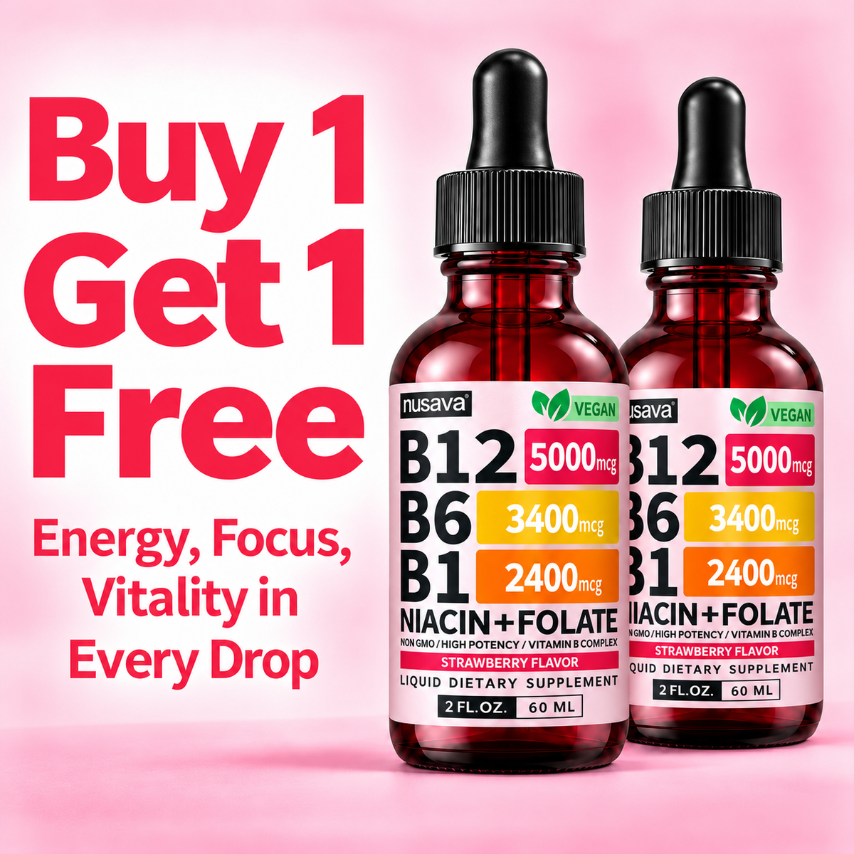 Nusava B12 Liquid Drops - Buy 1 Get 1 Free (2 Bottles)