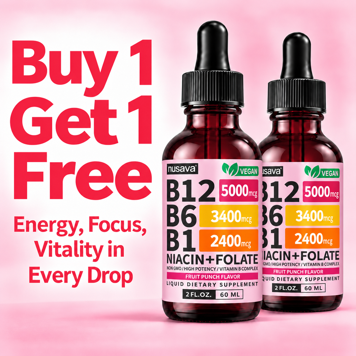Nusava B12 Liquid Drops - Buy 1 Get 1 Free (2 Bottles)