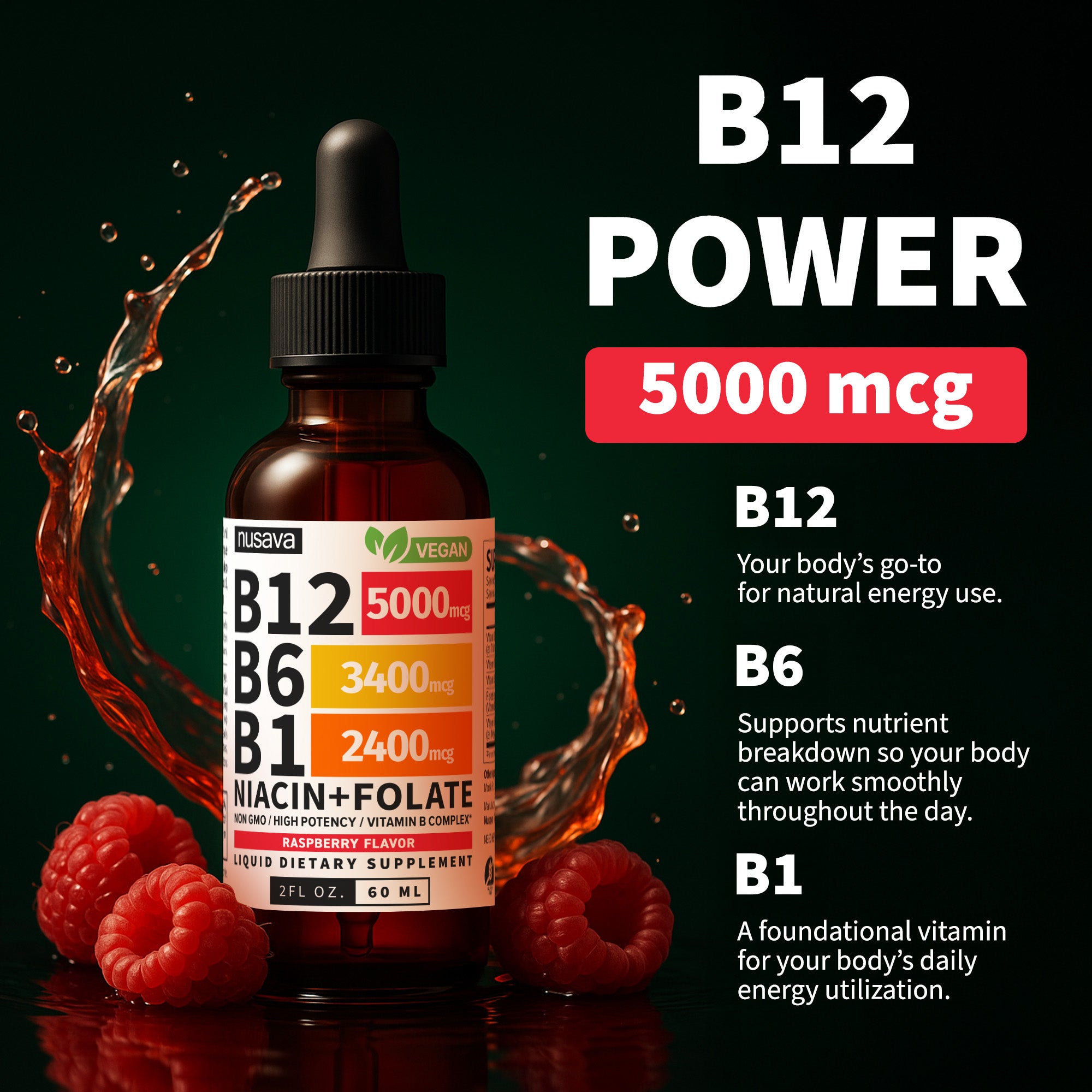 Vitamin B12 and B6 Liquid Drops, B12 Sublingual Vitamin B Complex - B 12 Vitamin 5000mcg - B12 Methylcobalamin for Energy, Brain, and Heart Support with 27,200 mcg