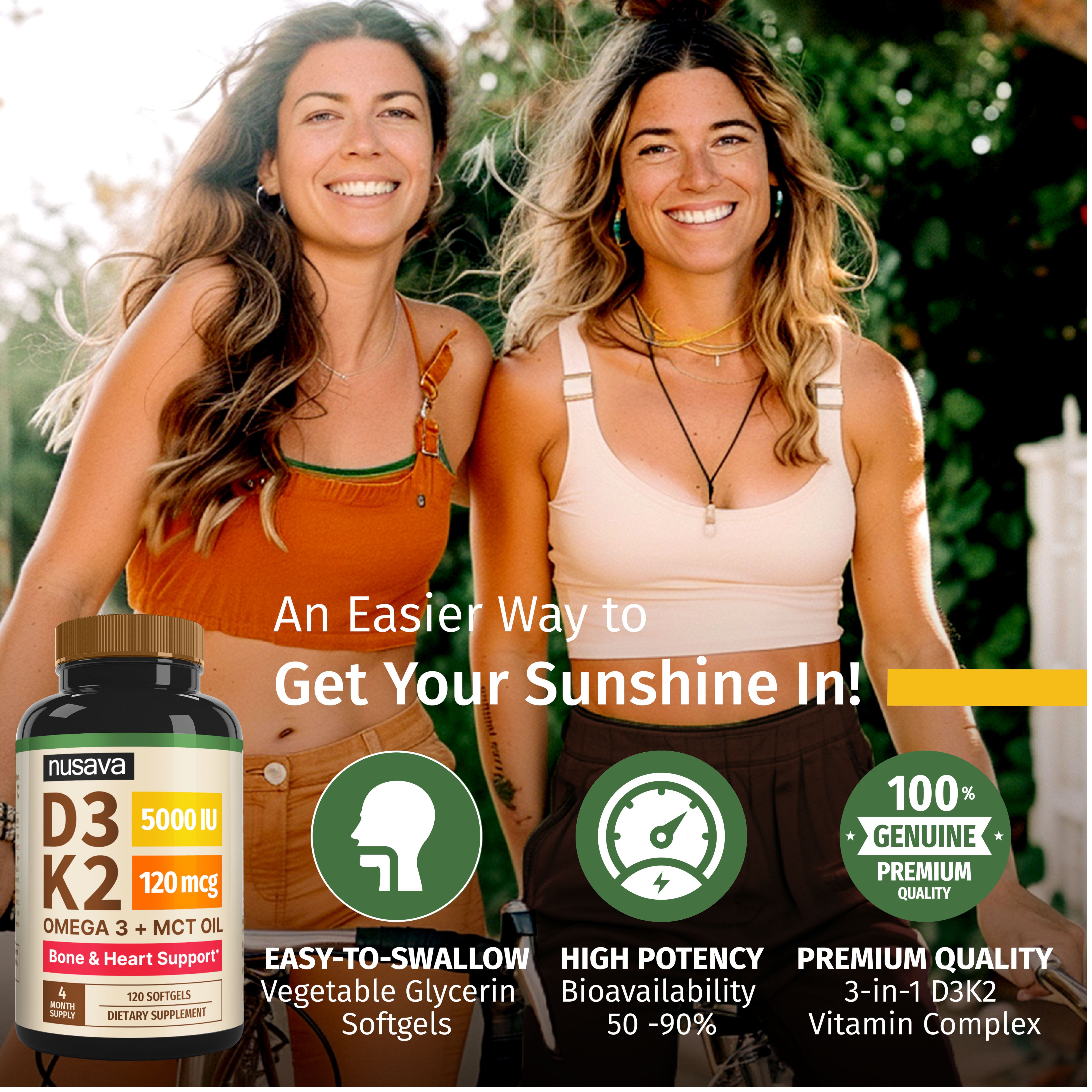 NUSAVA Vitamin D3 K2 Vegan Omega 3 Softgel