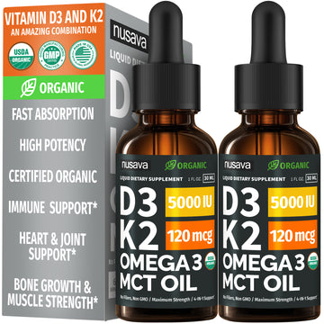 Organic Vitamin D3 K2 Drops with MCT Oil & Omega 3