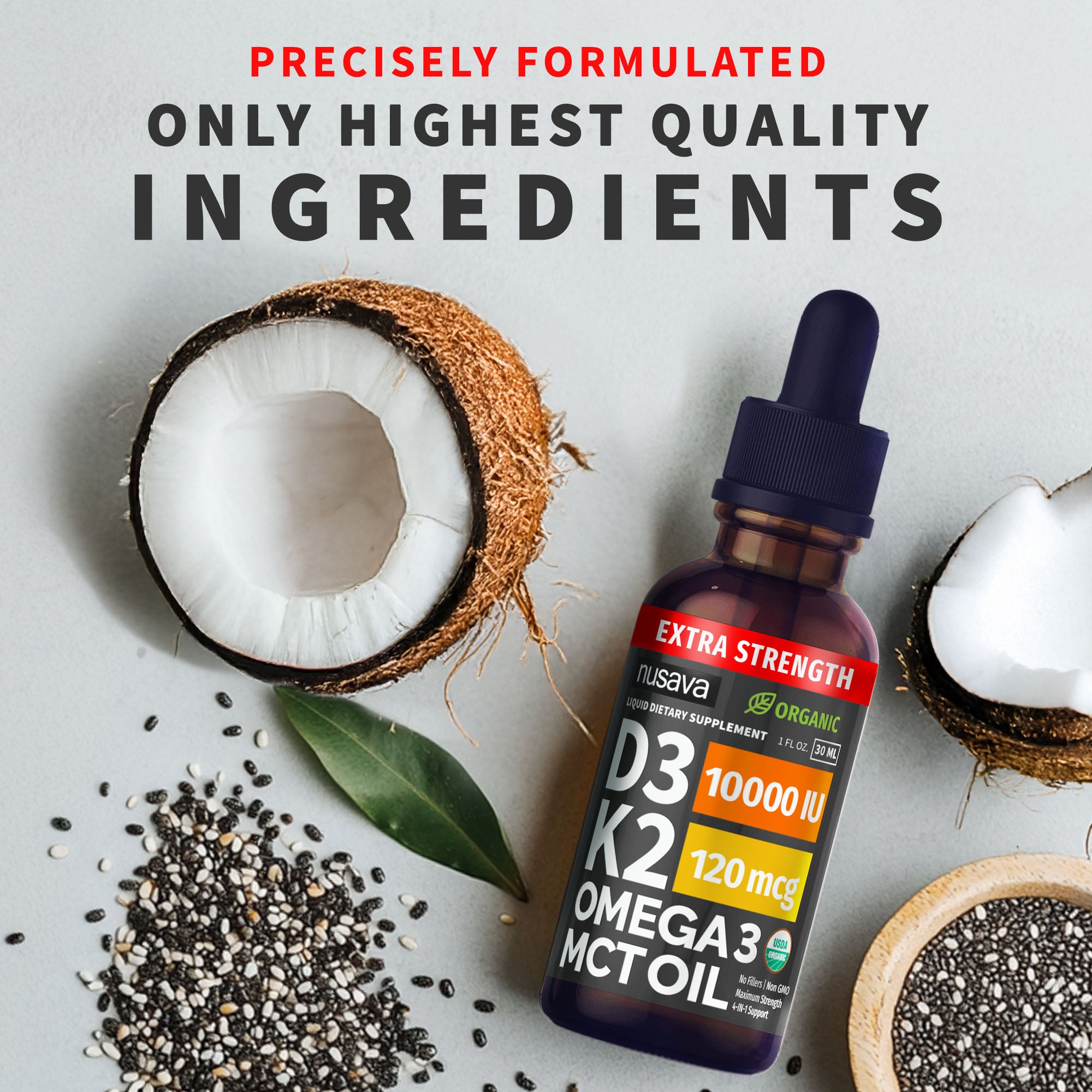 Organic Vitamin D3 K2 Drops with MCT Oil & Omega 3