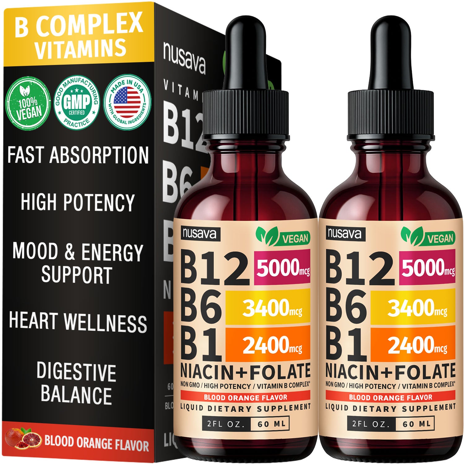 Vitamin B12 and B6 Liquid Drops, B12 Sublingual Vitamin B Complex - B 12 Vitamin 5000mcg - B12 Methylcobalamin for Energy, Brain, and Heart Support with 27,200 mcg